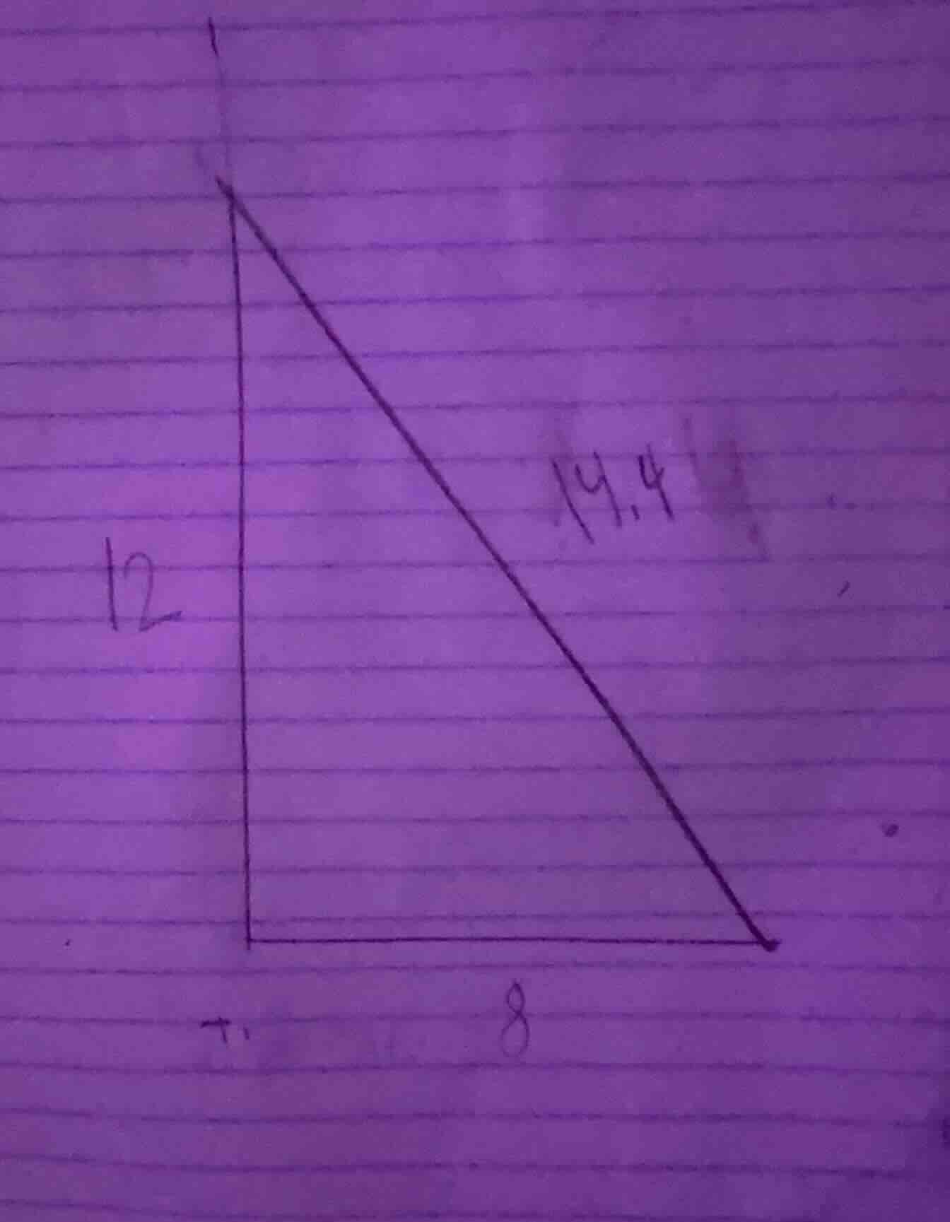 a right triangle with one leg labeled 12, the other leg labeled 8, and …
