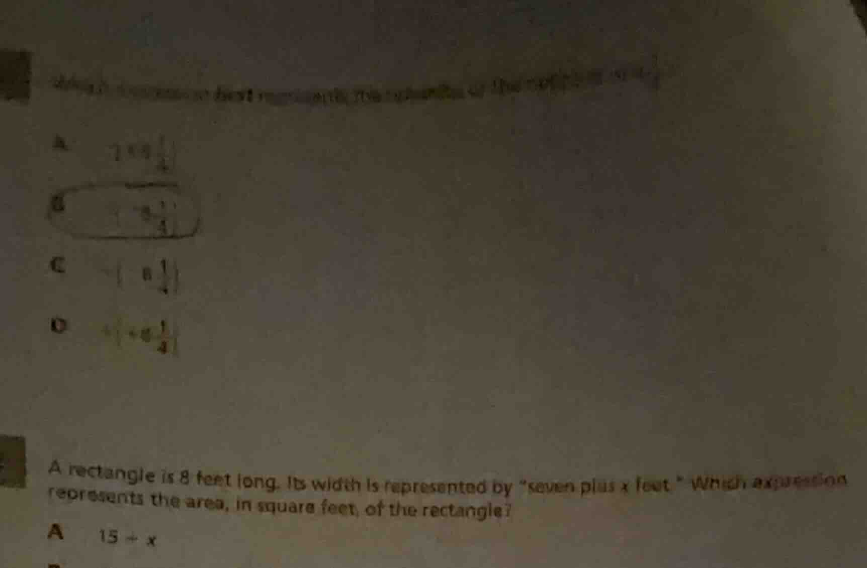 a rectangle is 8 feet long. its width is represented by \seven plus x f…