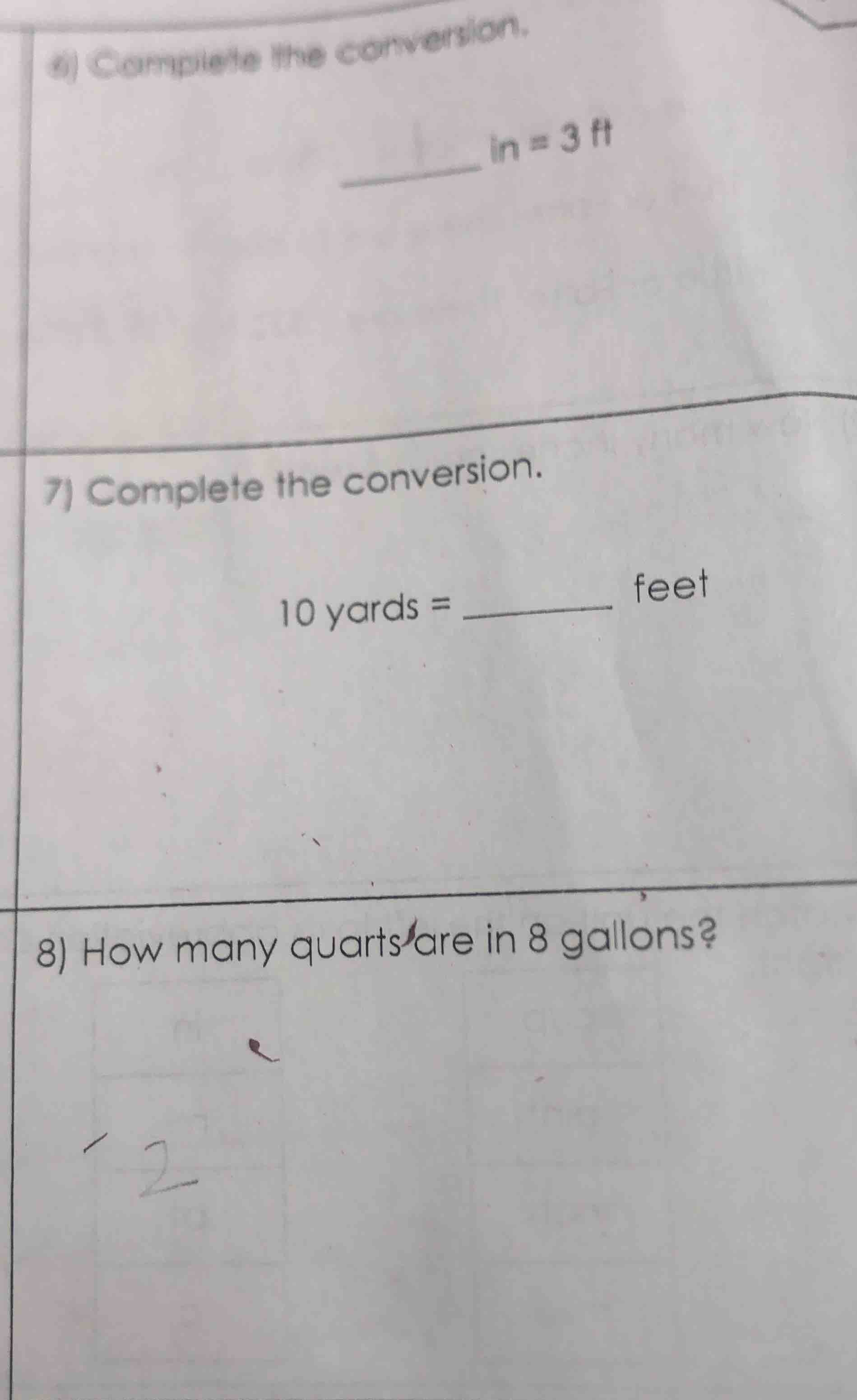 6) complete the conversion. ______ in = 3 ft 7) complete the conversion…