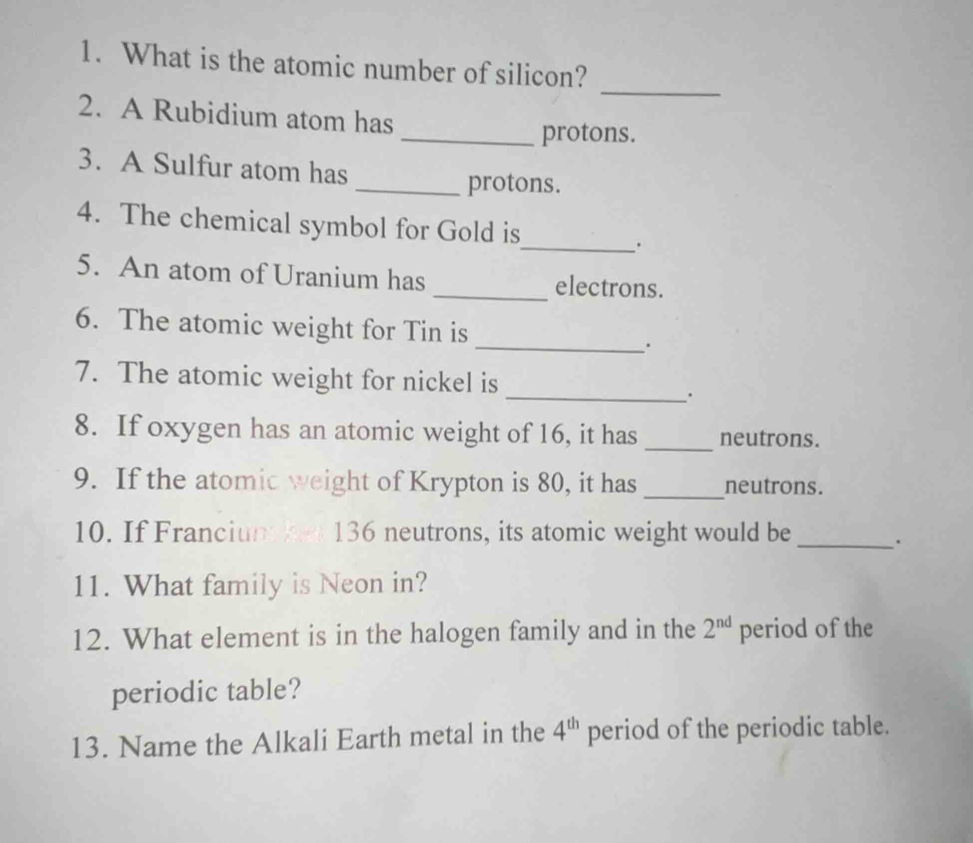 1. what is the atomic number of silicon? 2. a rubidium atom has ______ …
