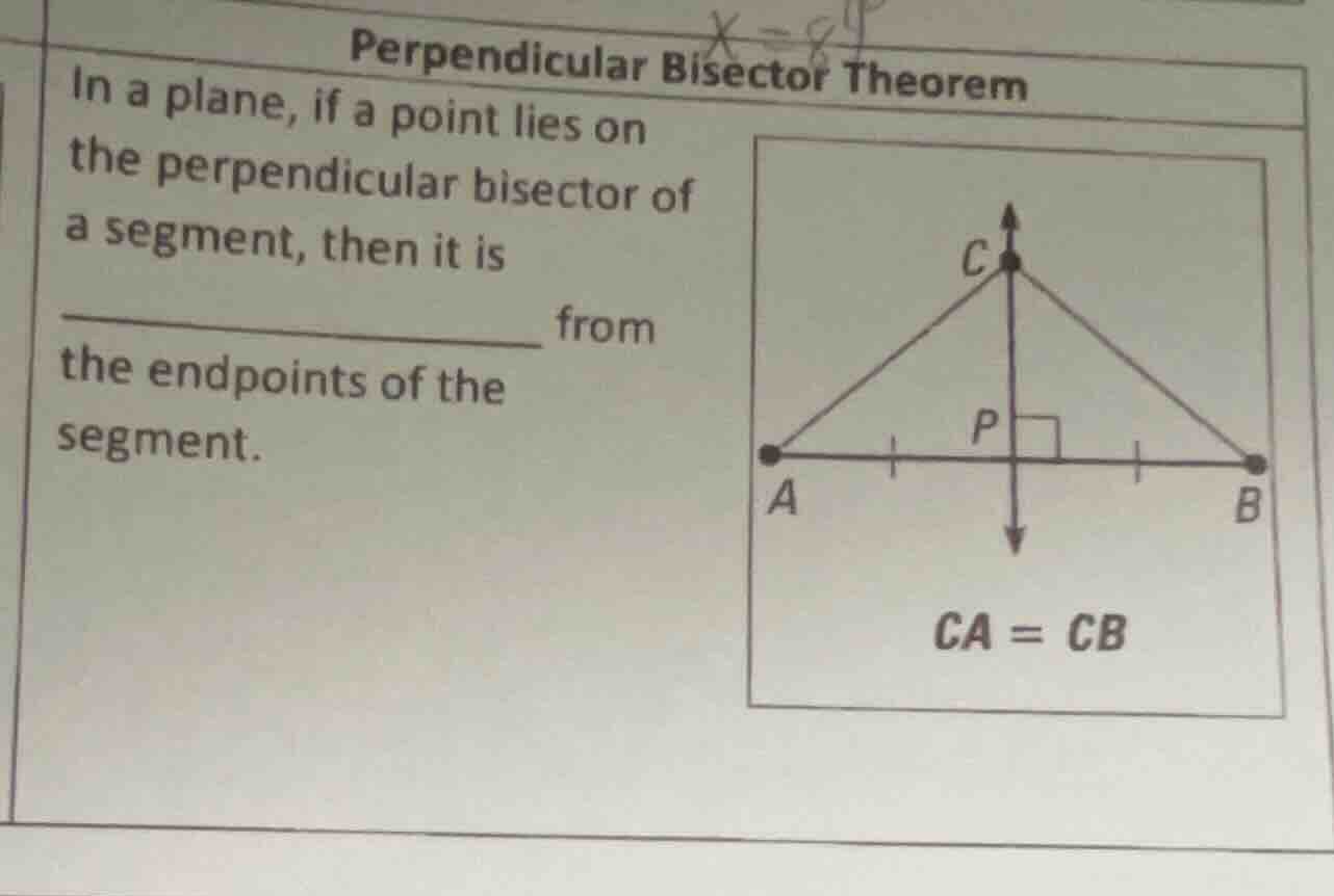 perpendicular bisector theorem in a plane, if a point lies on the perpe…