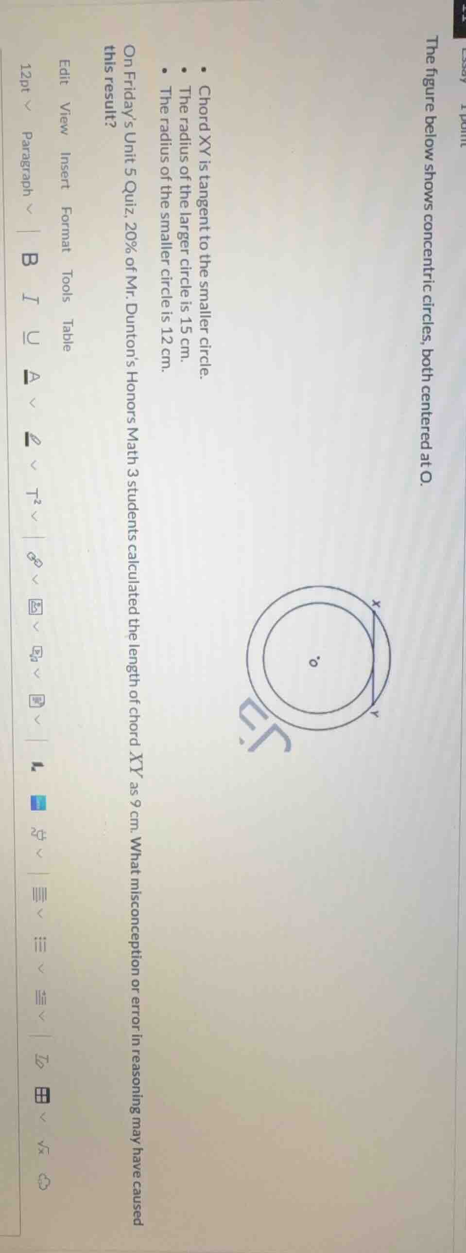 the figure below shows concentric circles, both centered at o. - chord …