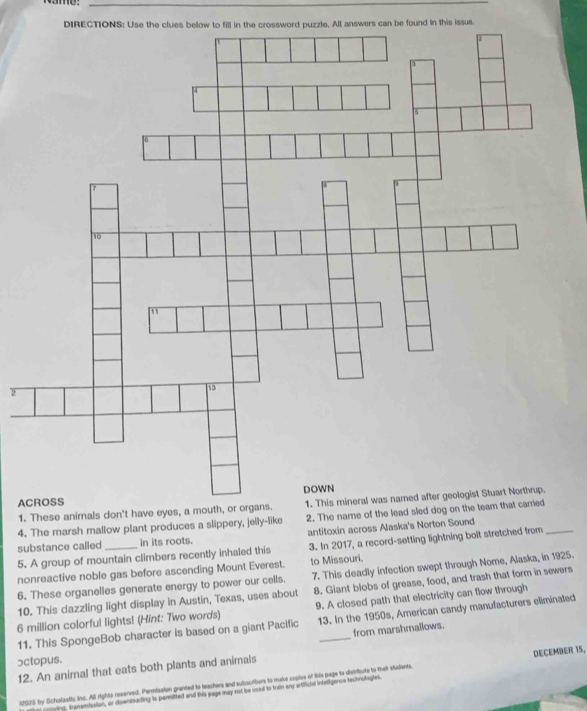 name: directions: use the clues below to fill in the crossword puzzle. …