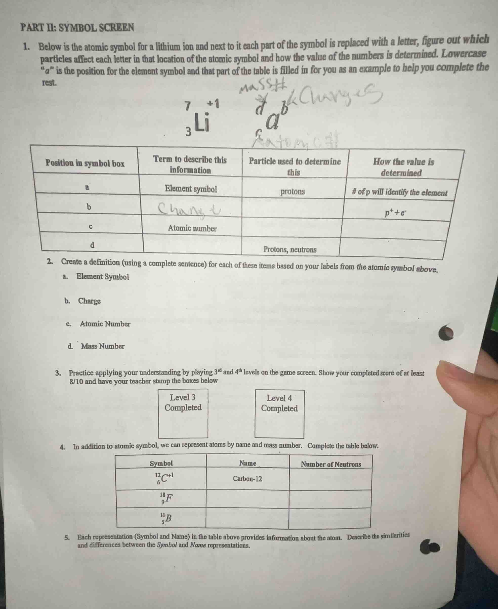 part ii: symbol screen 1. below is the atomic symbol for a lithium ion …