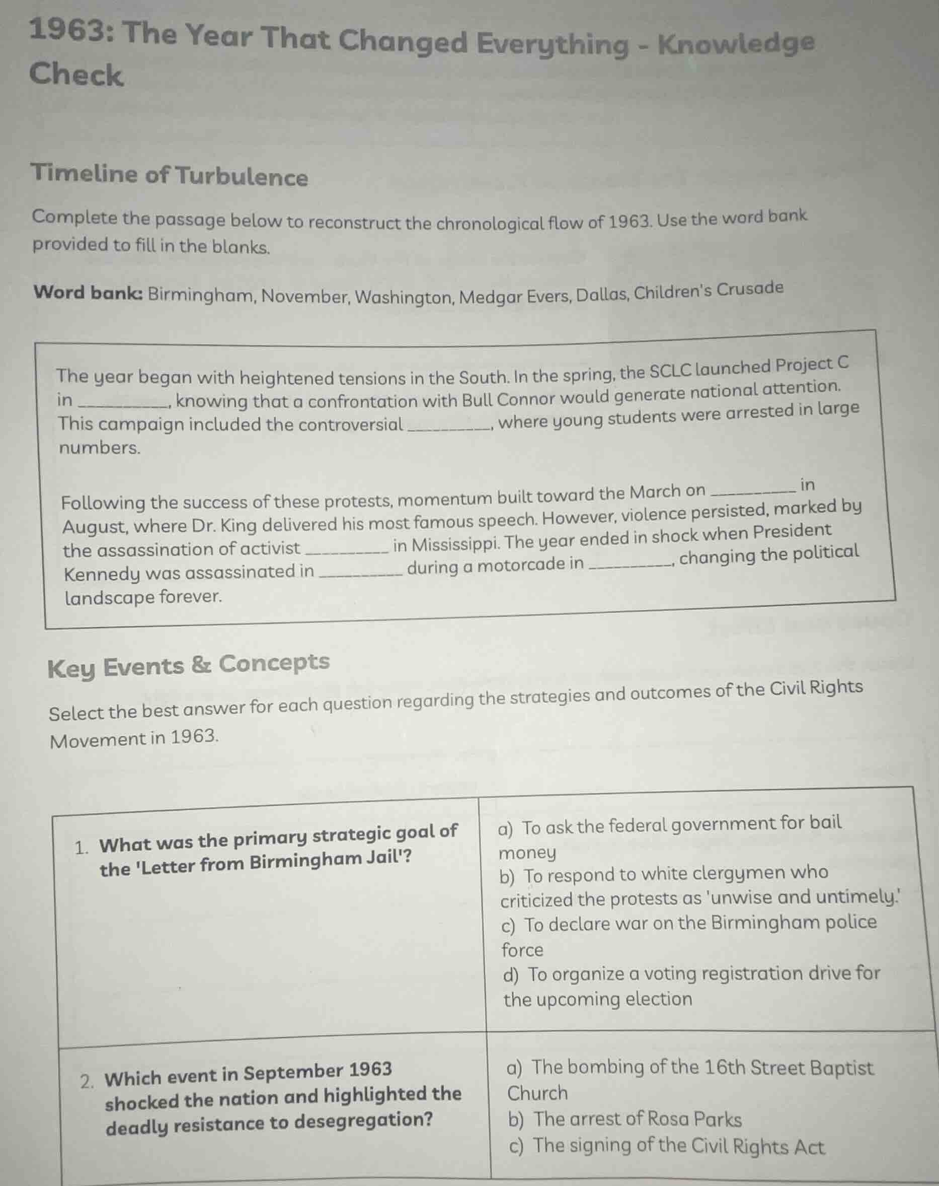 1963: the year that changed everything - knowledge check timeline of tu…