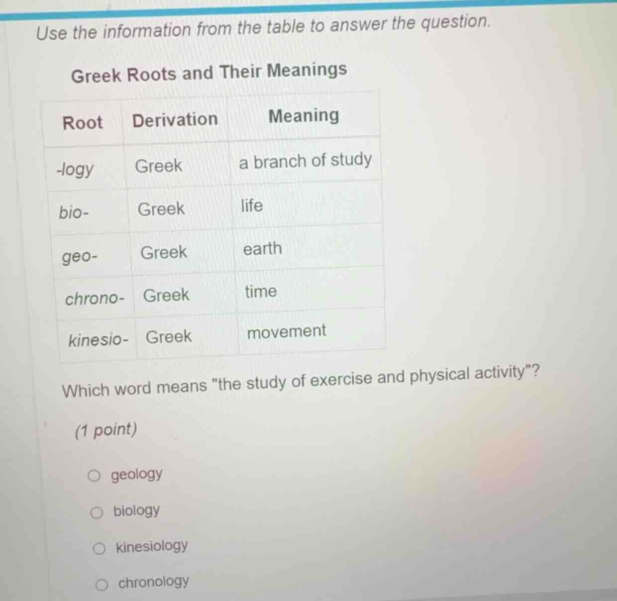 use the information from the table to answer the question. greek roots …