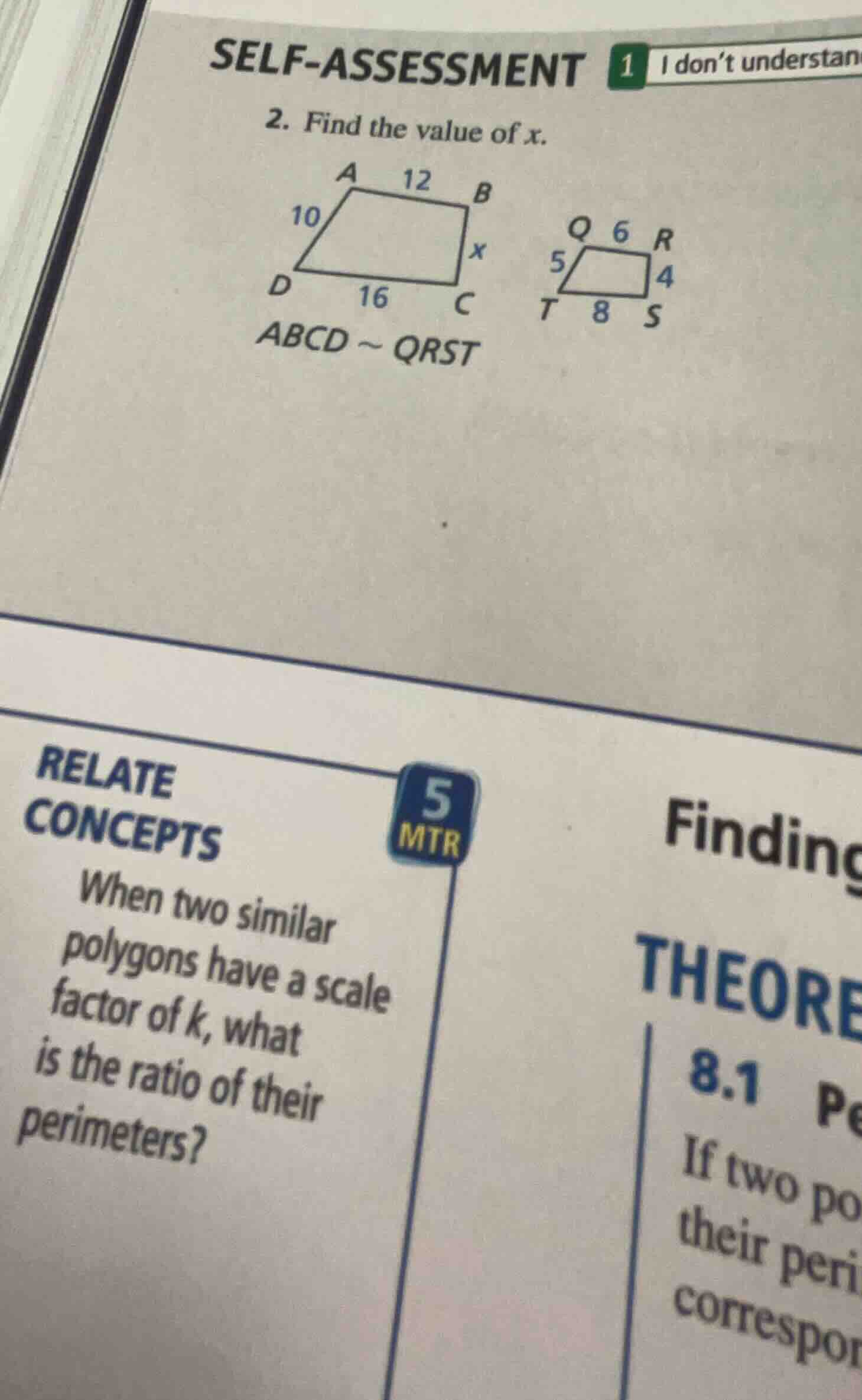 self-assessment 2. find the value of x. abcd ~ qrst relate concepts whe…