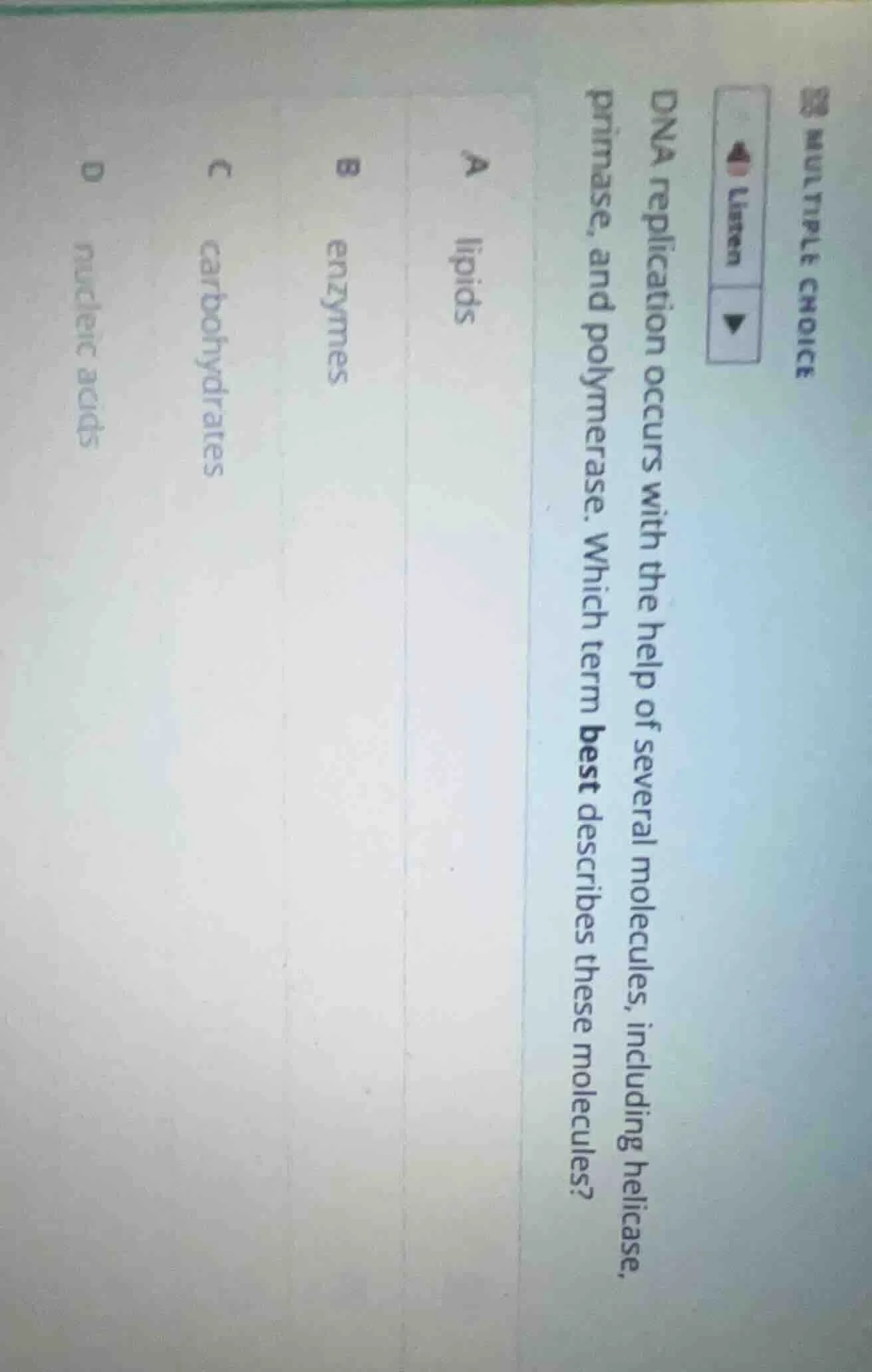 multiple choice dna replication occurs with the help of several molecul…