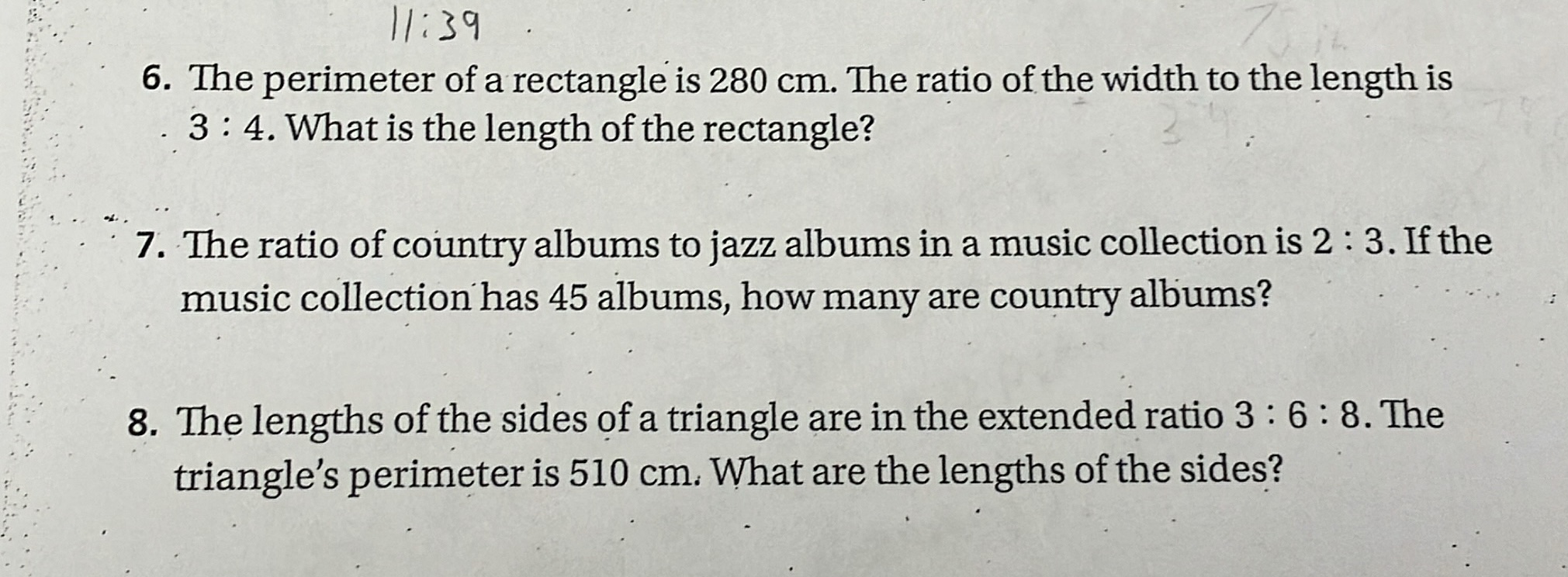 6. the perimeter of a rectangle is 280 cm. the ratio of the width to th…