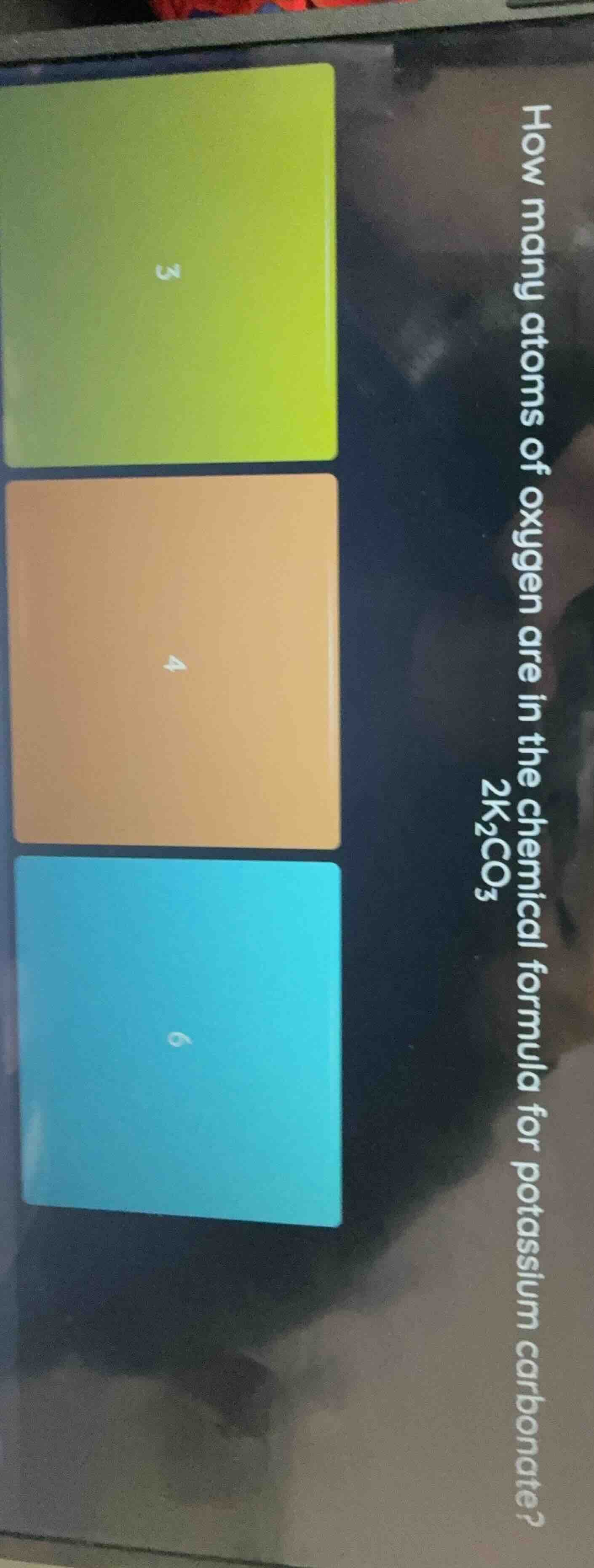 how many atoms of oxygen are in the chemical formula for potassium carb…