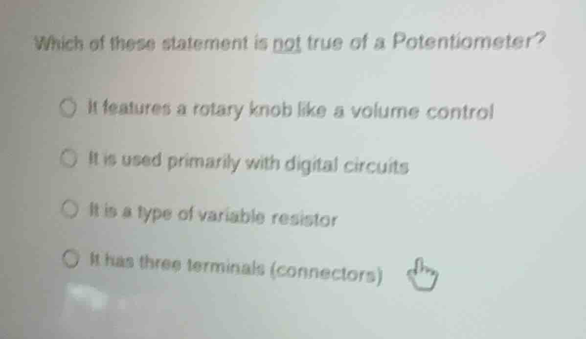 which of these statement is not true of a potentiometer? it features a …