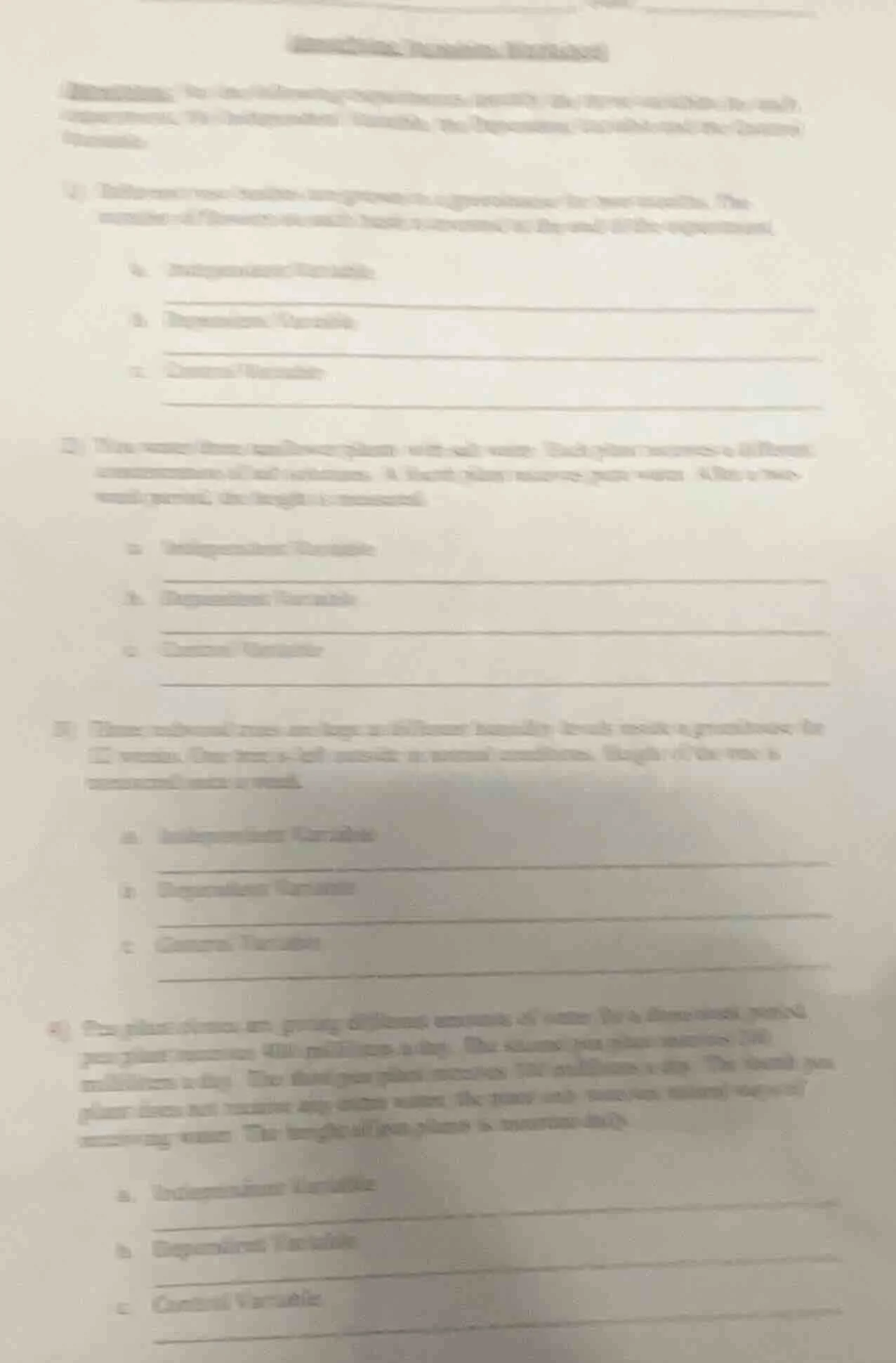 directions: for the following experiments, identify the independent var…