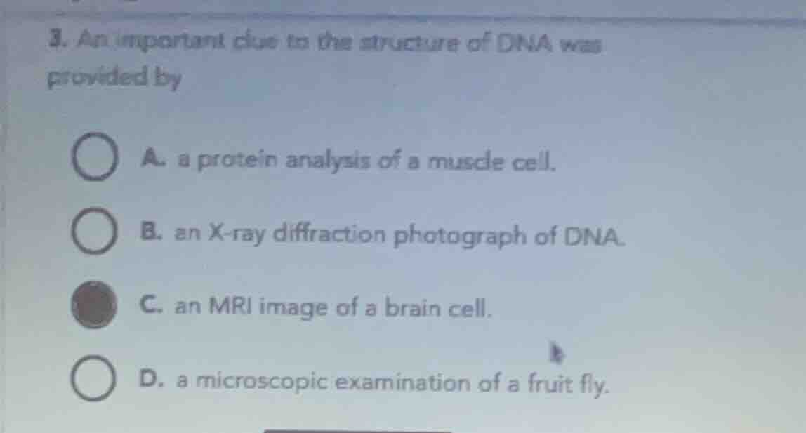 3. an important clue to the structure of dna was provided by a. a prote…