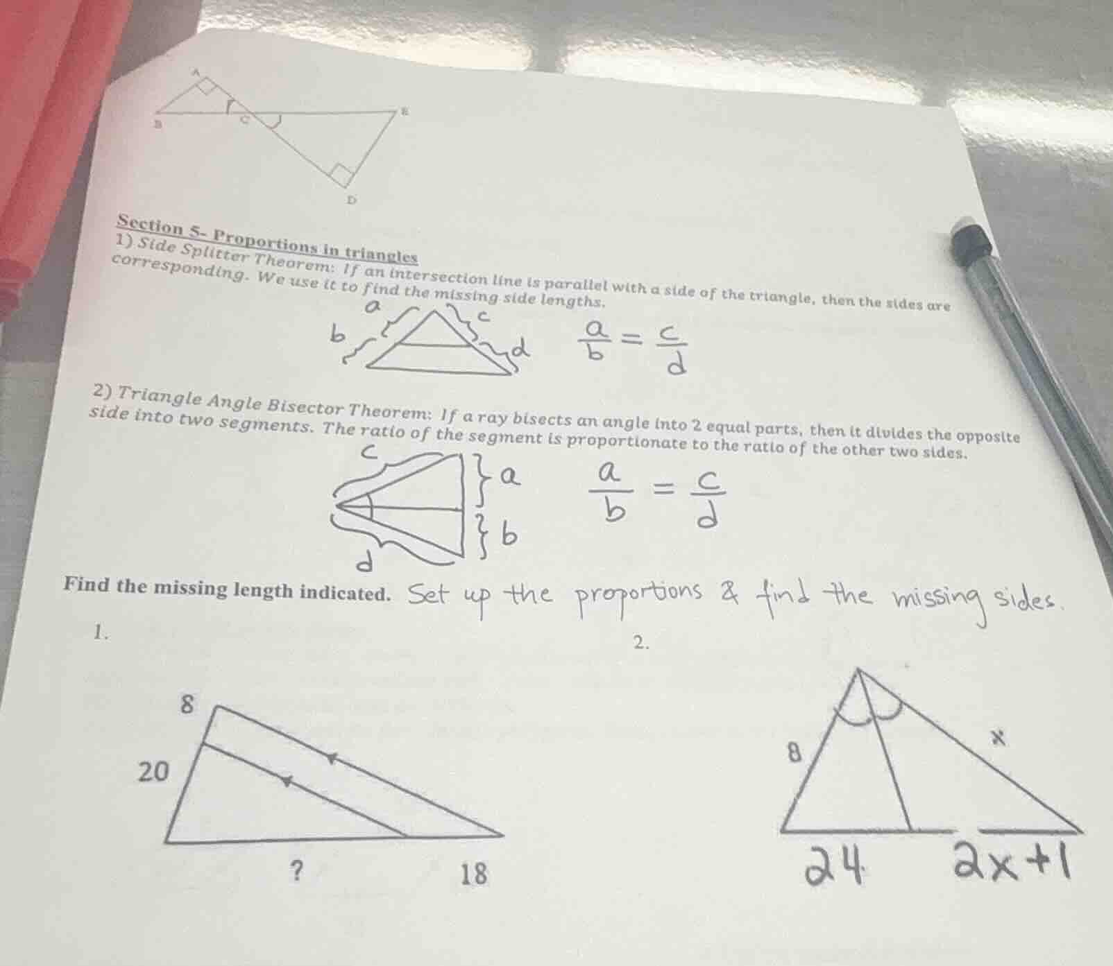 section 5- proportions in triangles 1) side splitter theorem: if an int…