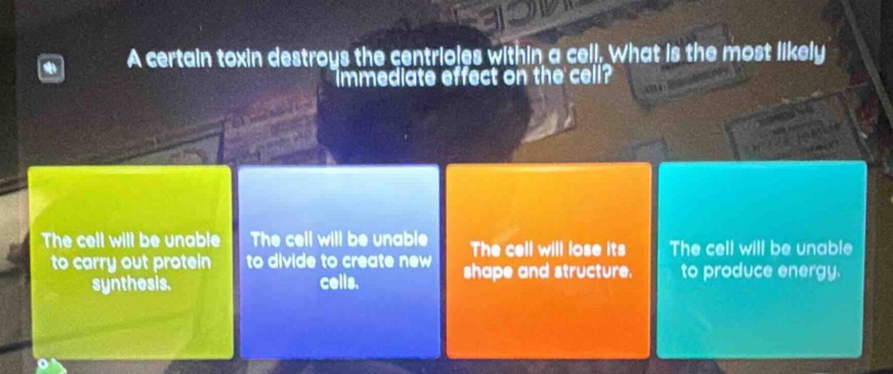 a certain toxin destroys the centrioles within a cell. what is the most…