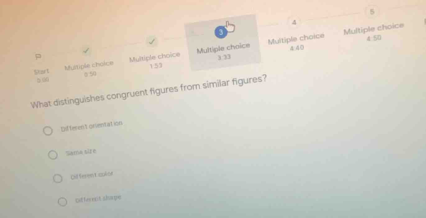 what distinguishes congruent figures from similar figures? different or…