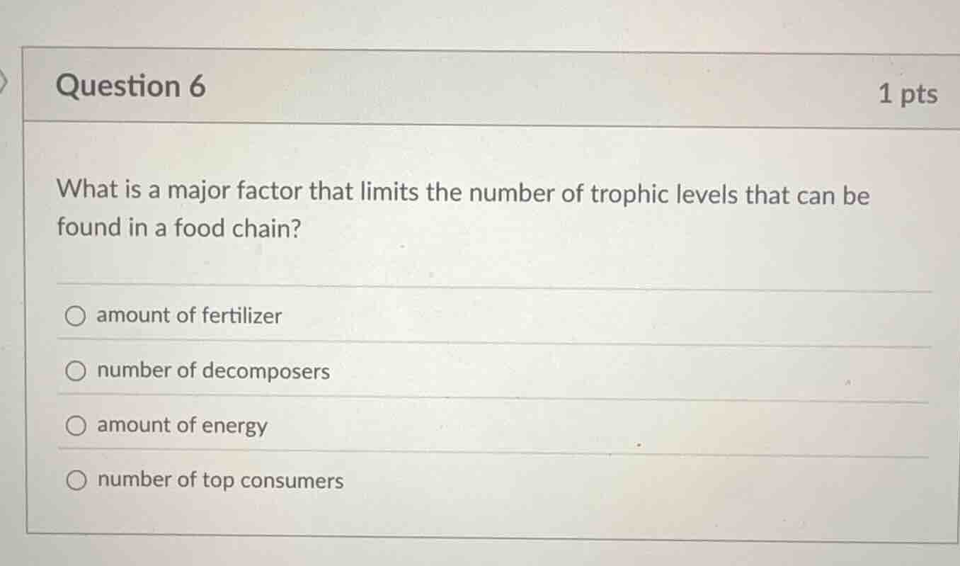 question 6 1 pts what is a major factor that limits the number of troph…