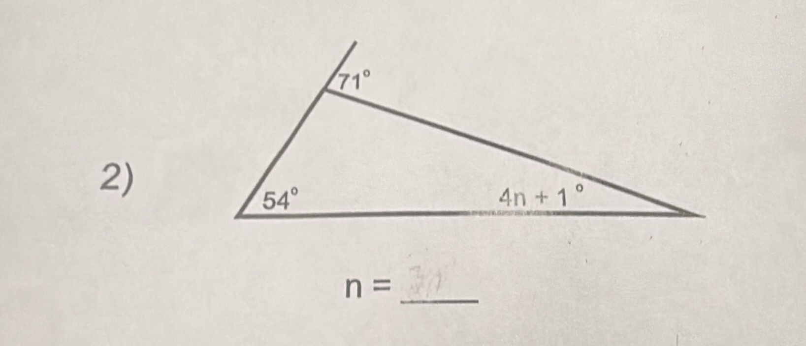 2) 71° 54° 4n + 1° n = ___