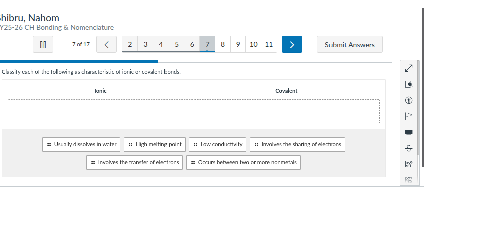 classify each of the following as characteristic of ionic or covalent b…