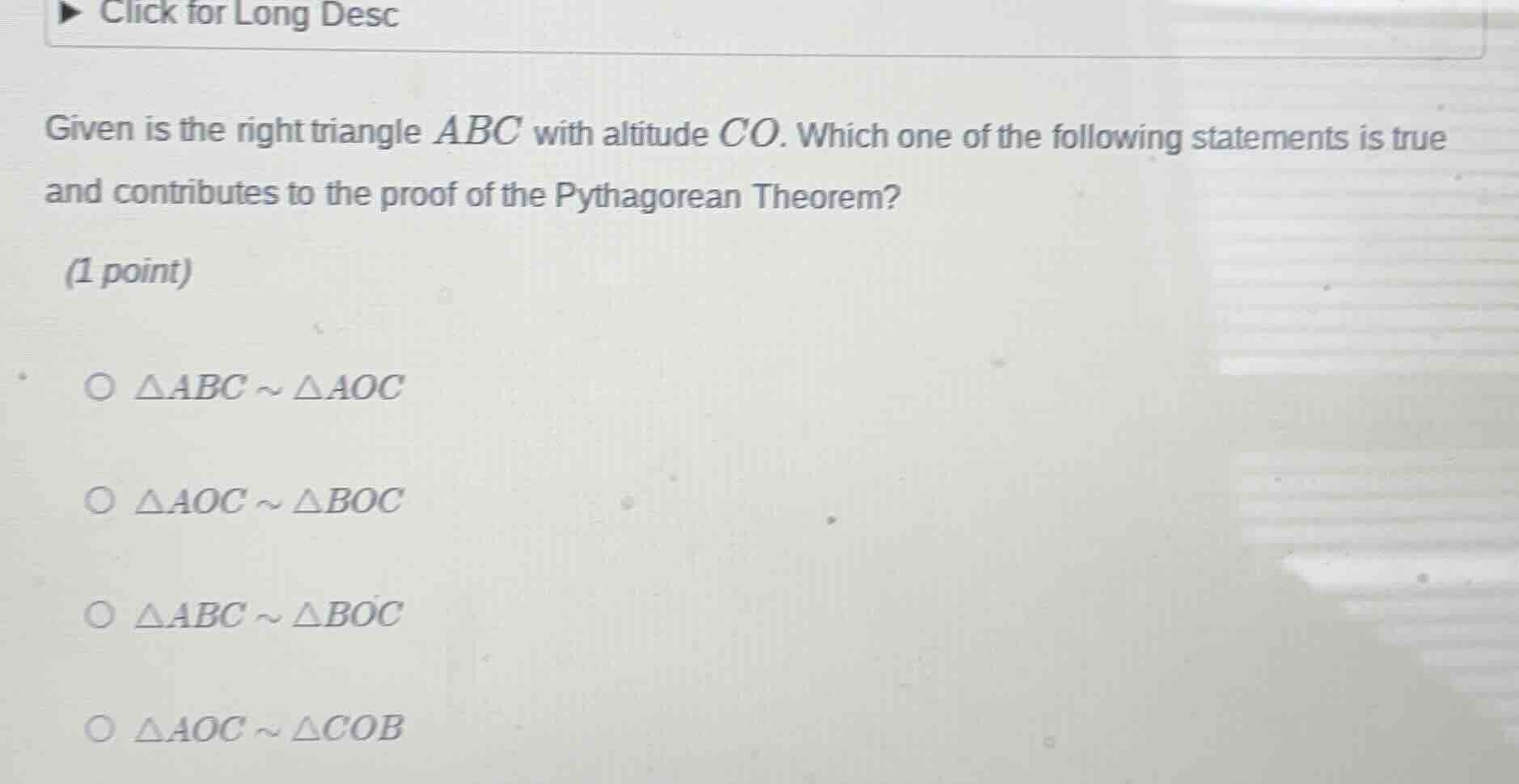 given is the right triangle ( abc ) with altitude ( co ). which one of …