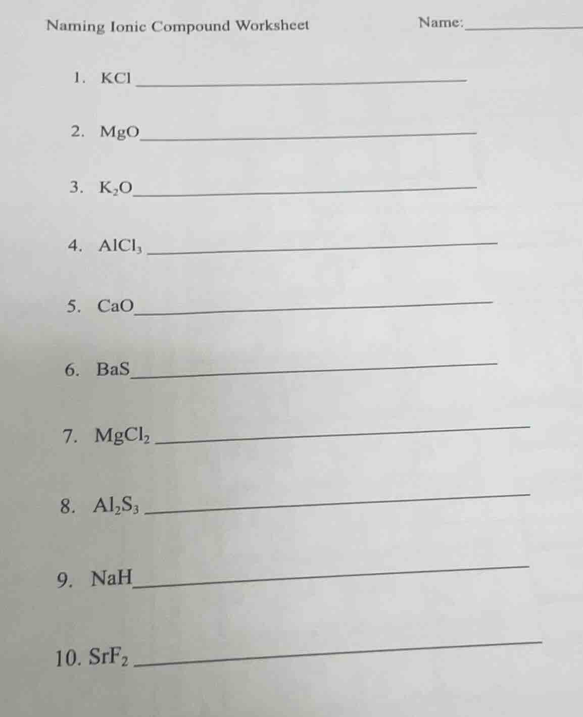 naming ionic compound worksheet name: 1. kcl 2. mgo 3. k₂o 4. alcl₃ 5. …