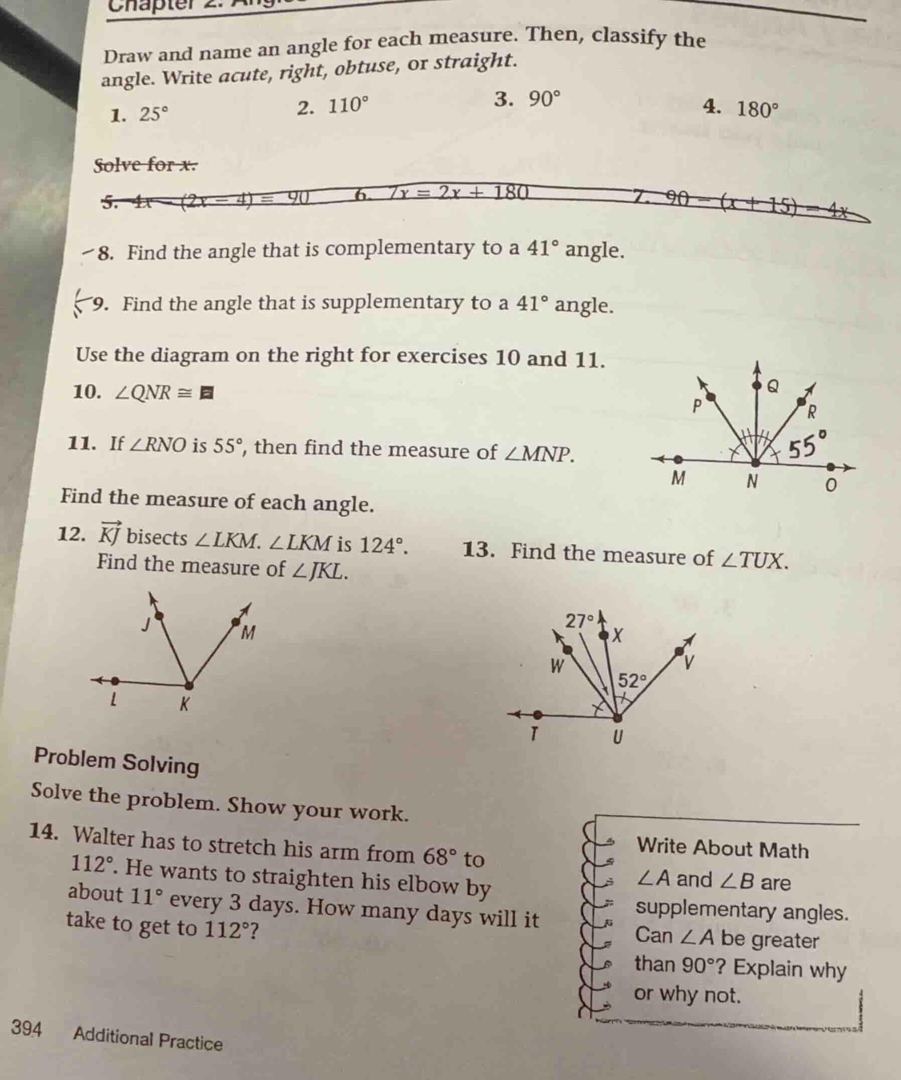 chapter 2: angles draw and name an angle for each measure. then, classi…