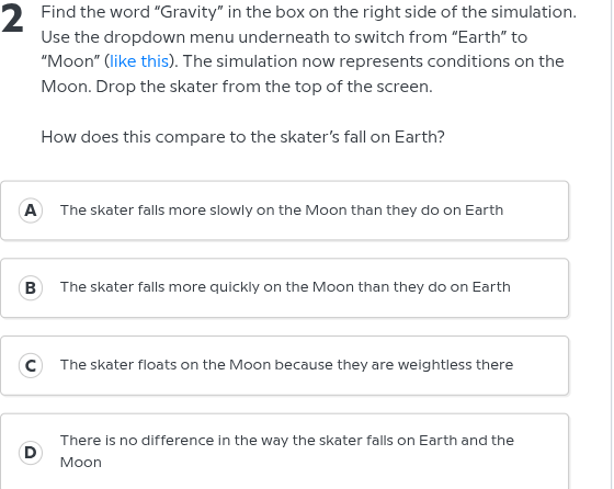 2 find the word \gravity\ in the box on the right side of the simulatio…