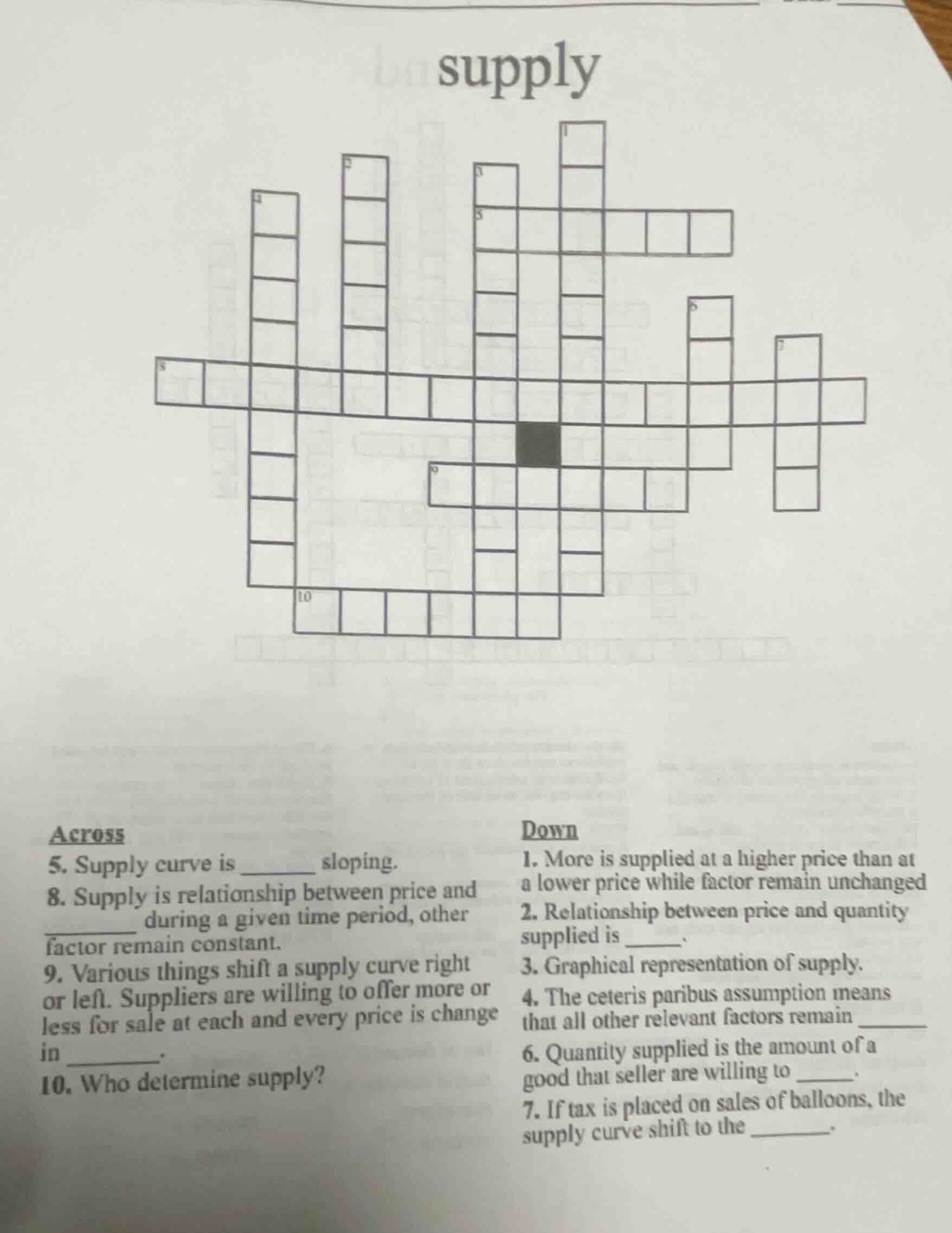 supply across 5. supply curve is _____ sloping. 8. supply is relationsh…