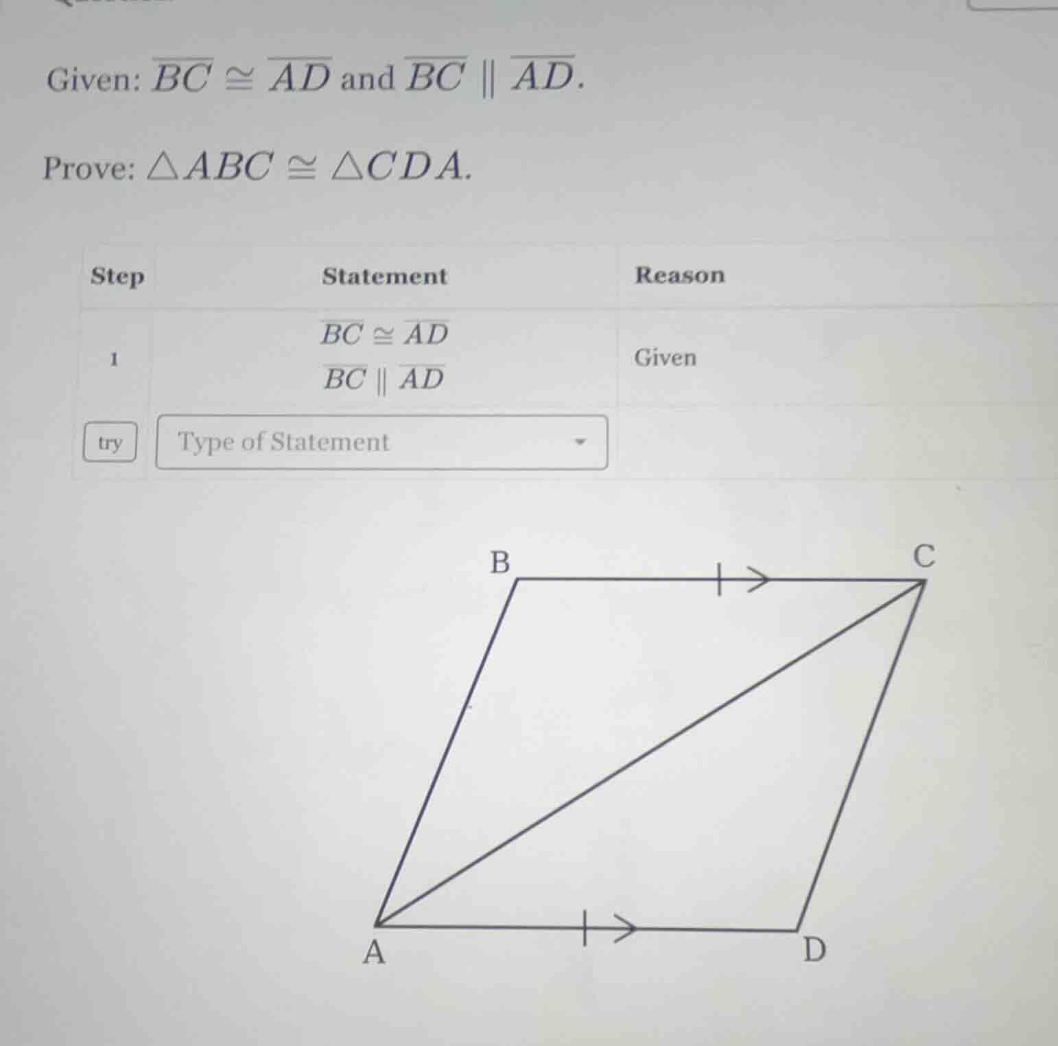 given: \\(\\overline{bc} \\cong \\overline{ad}\\) and \\(\\overline{bc}…