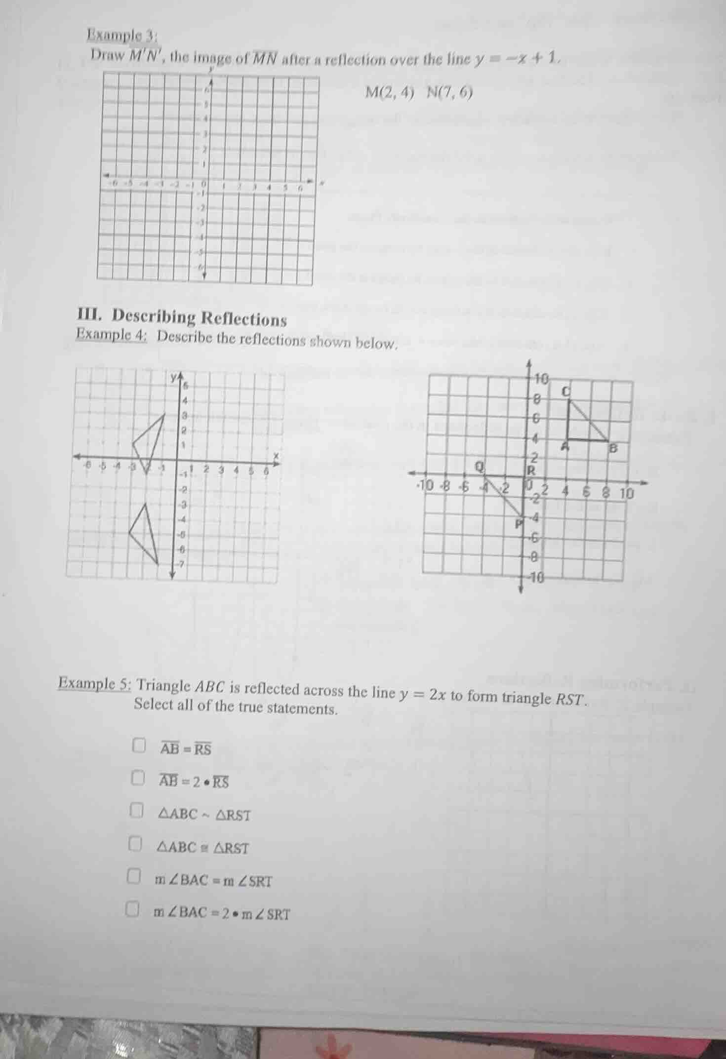 example 3: draw ( overline{mn} ), the image of ( overline{mn} ) after a…