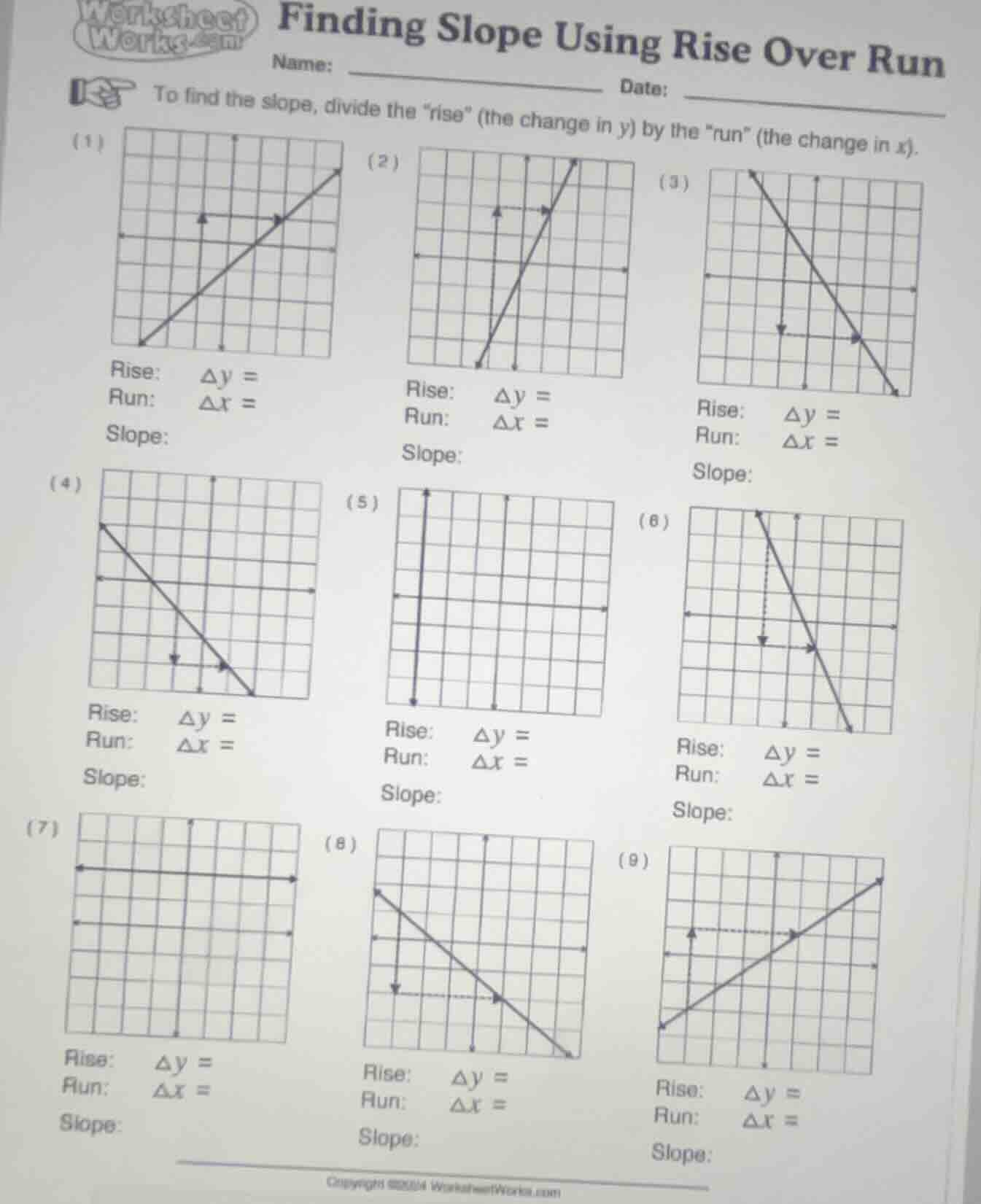 finding slope using rise over run name: date: to find the slope, divide…
