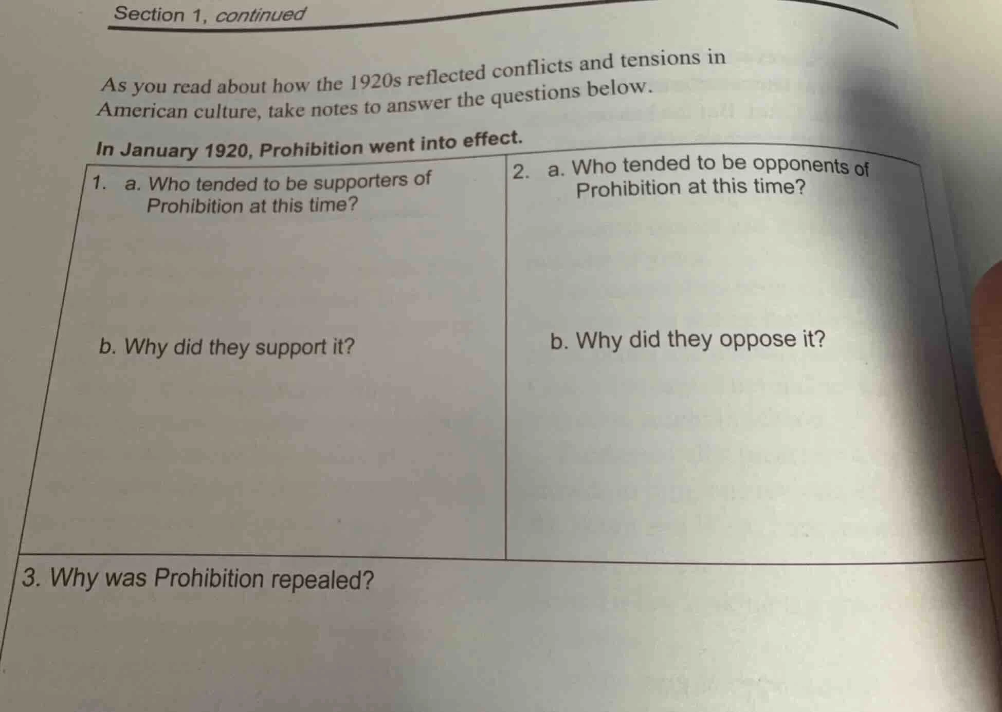 section 1, continued as you read about how the 1920s reflected conflict…