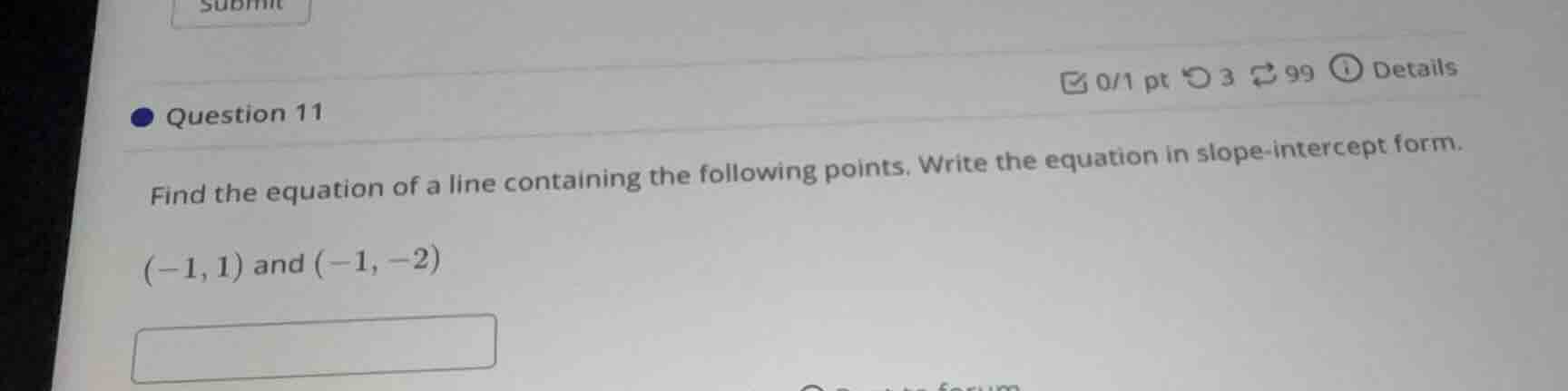 question 11 find the equation of a line containing the following points…