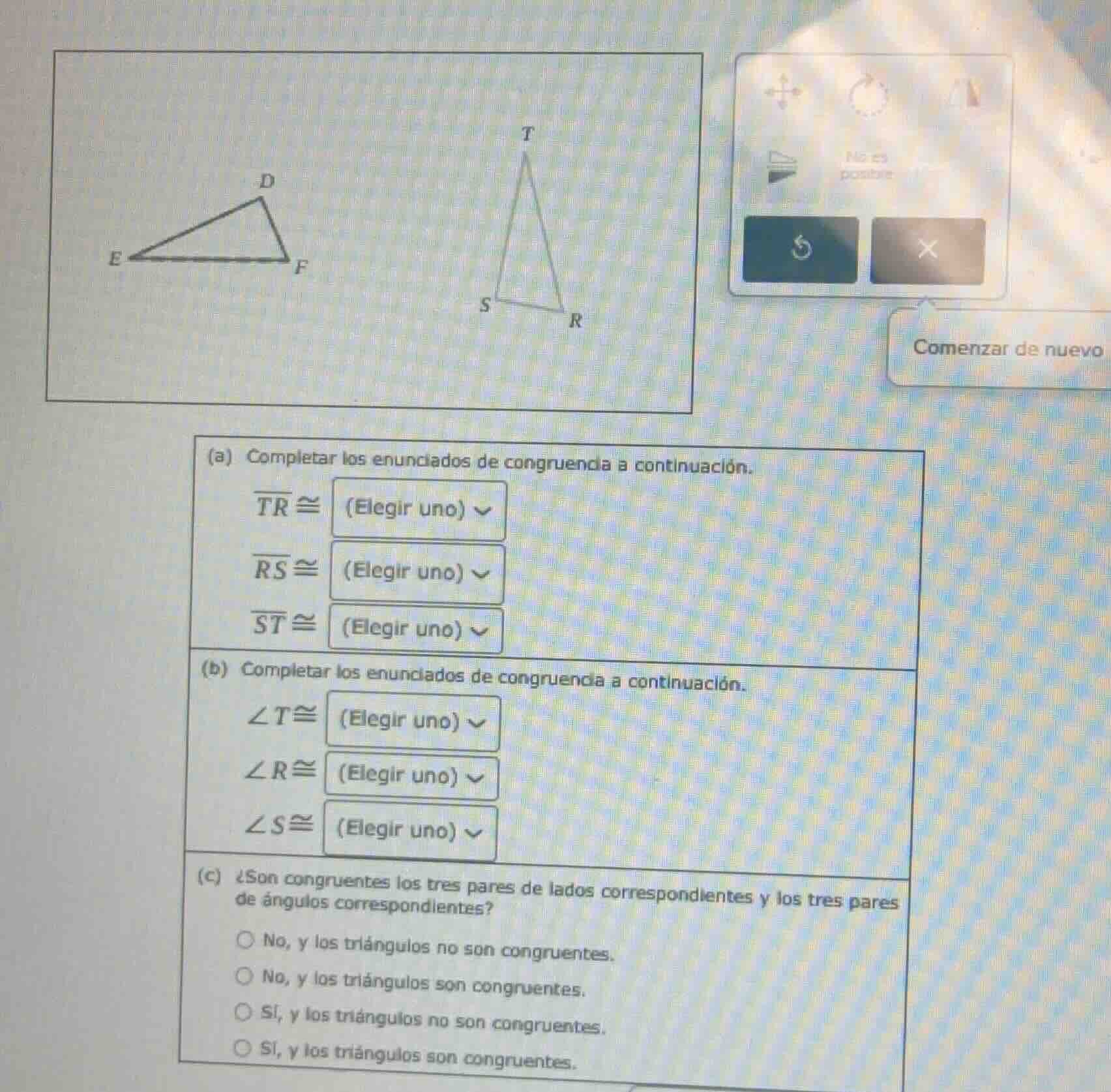 (a) completar los enunciados de congruencia a continuación. \\(overline…