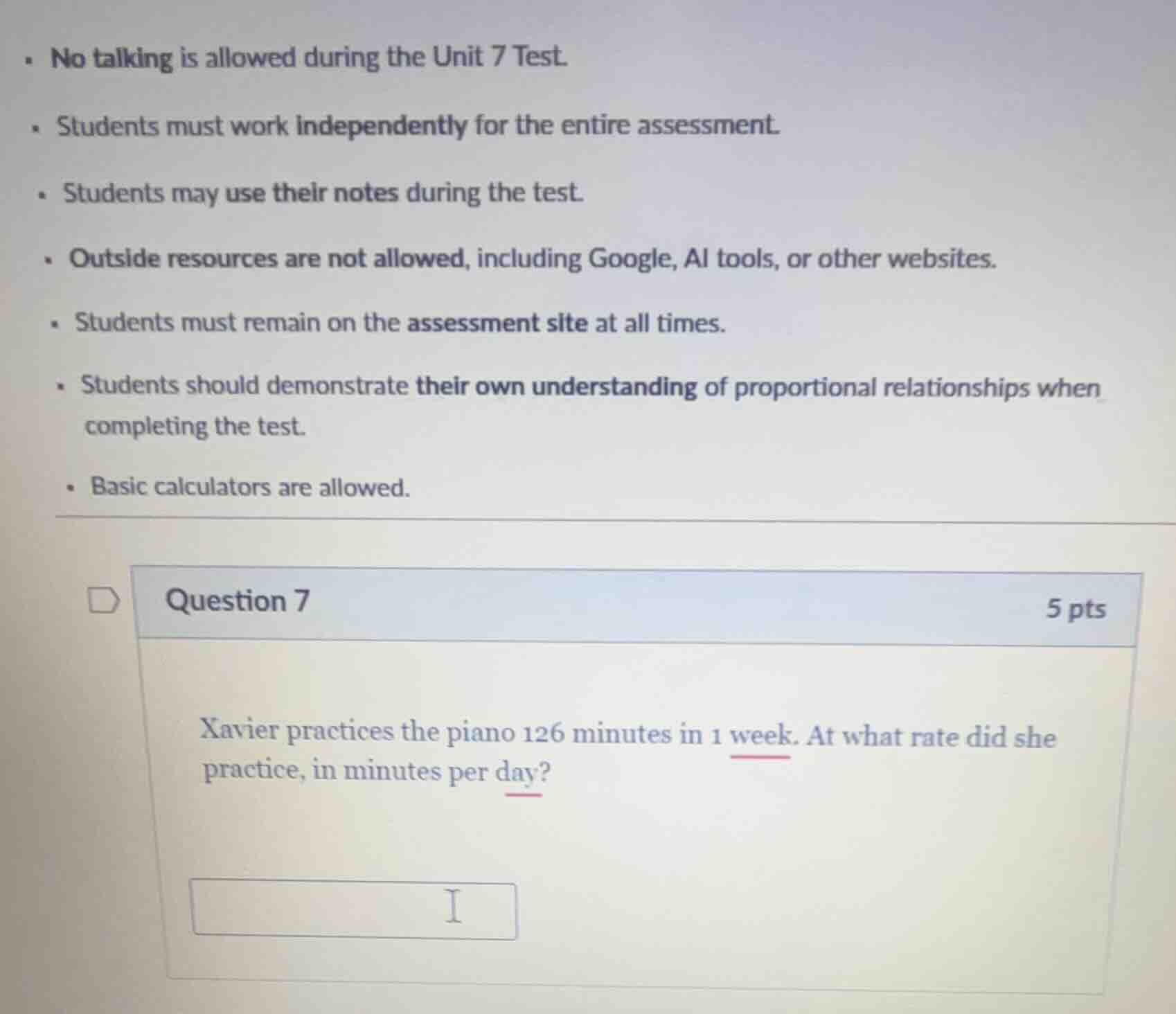 question 7 5 pts xavier practices the piano 126 minutes in 1 week. at w…