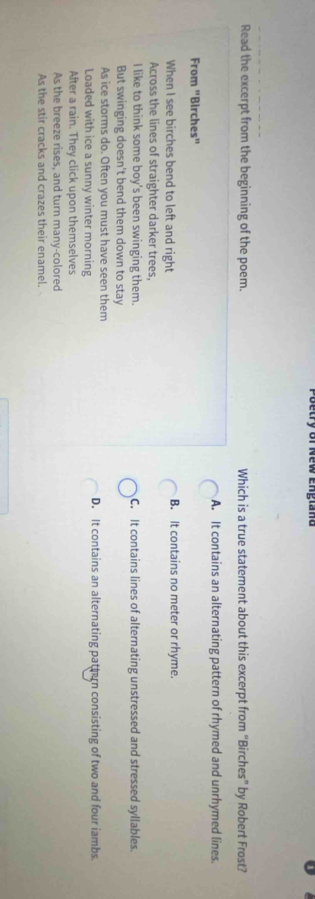 read the excerpt from the beginning of the poem. from \birches\ when i …