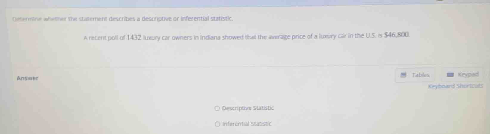determine whether the statement describes a descriptive or inferential …