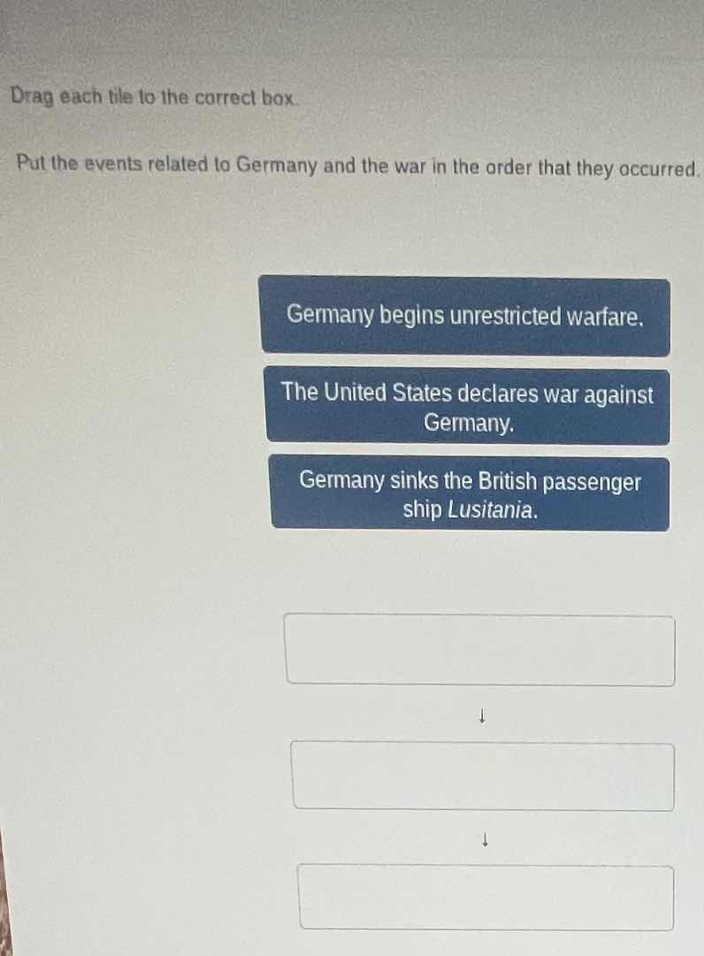 drag each tile to the correct box. put the events related to germany an…