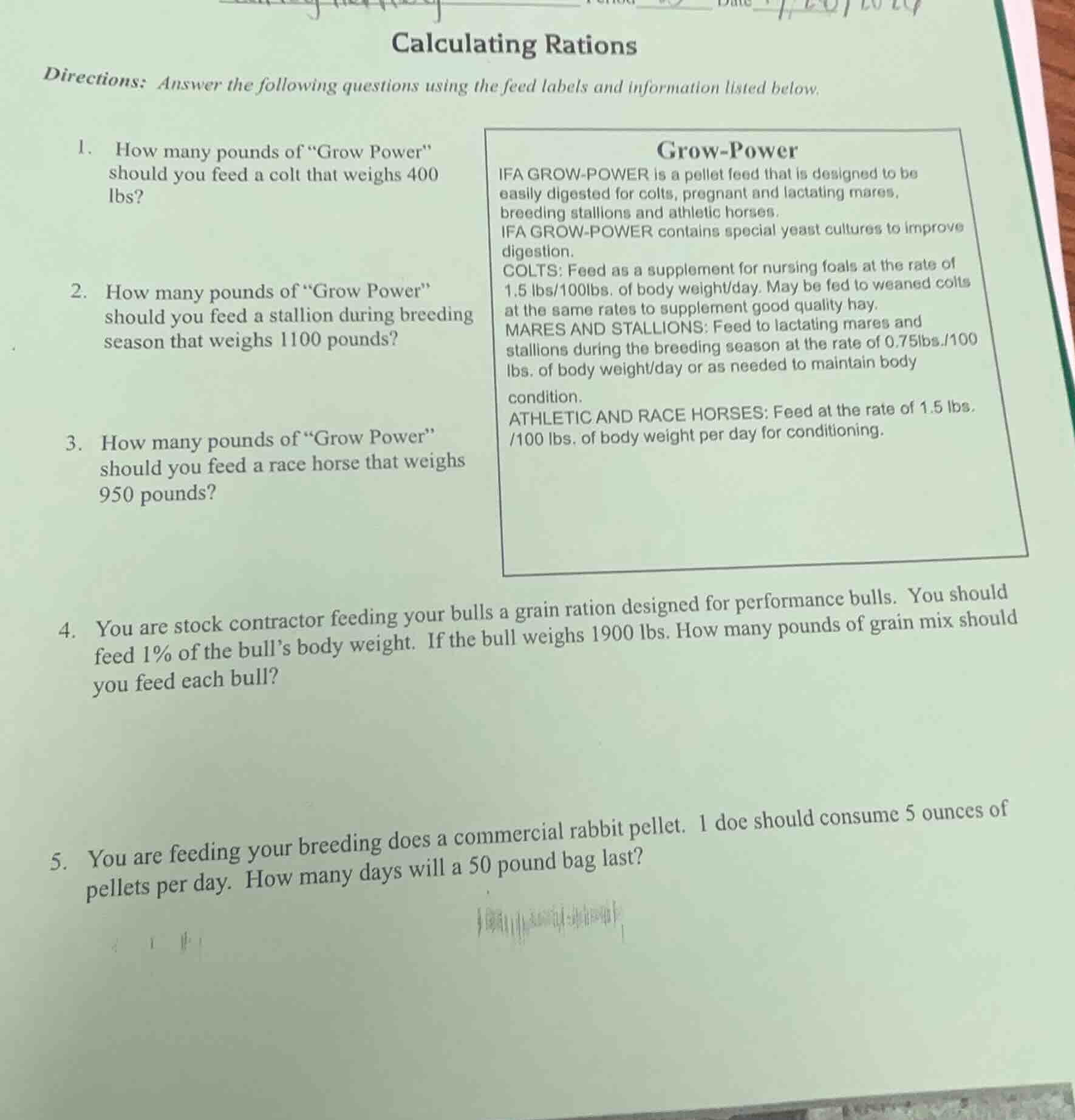 calculating rations directions: answer the following questions using th…