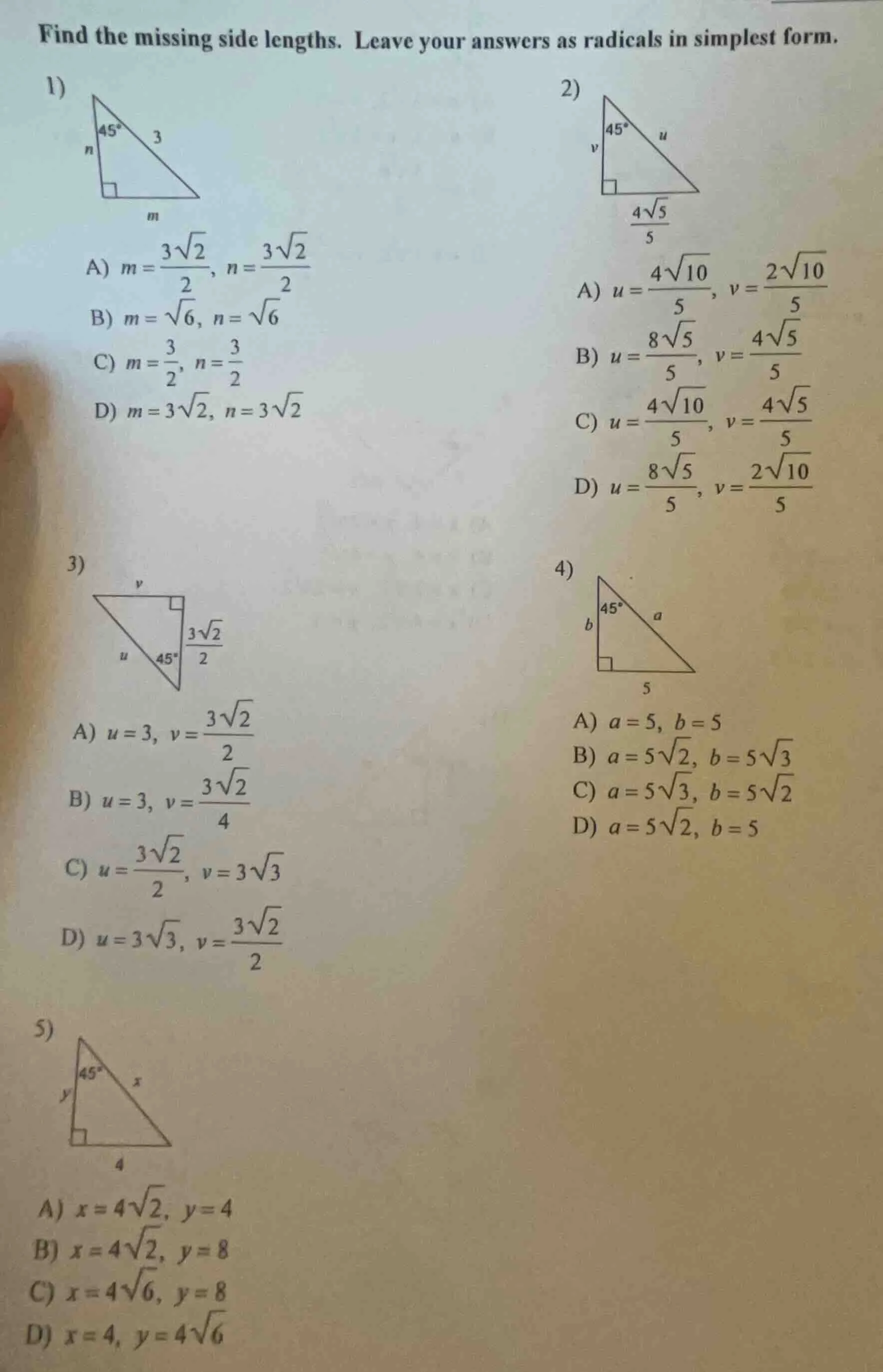 find the missing side lengths. leave your answers as radicals in simple…