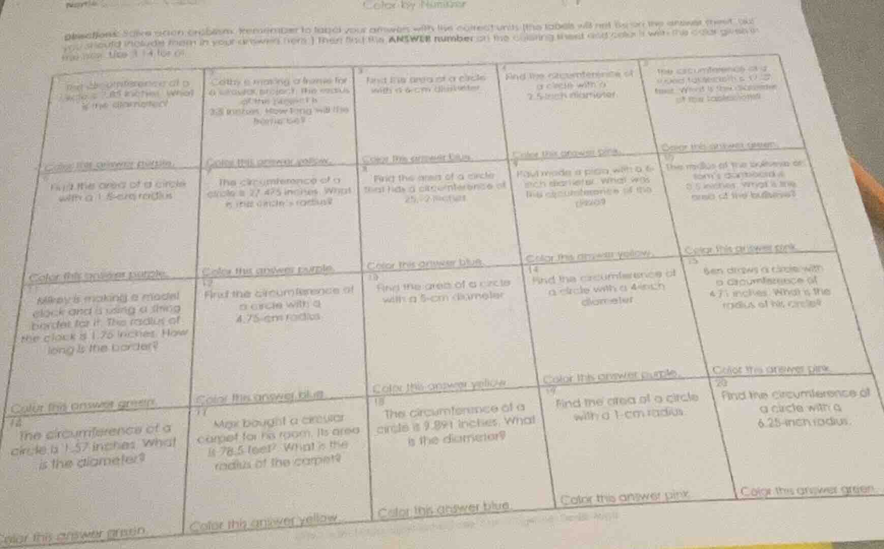 color by number directions: solve each problem. remember to label your …