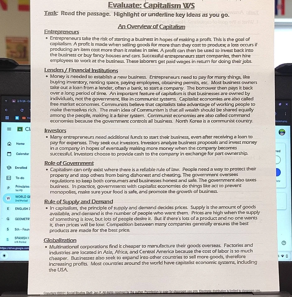 evaluate: capitalism ws task: read the passage. highlight or underline …