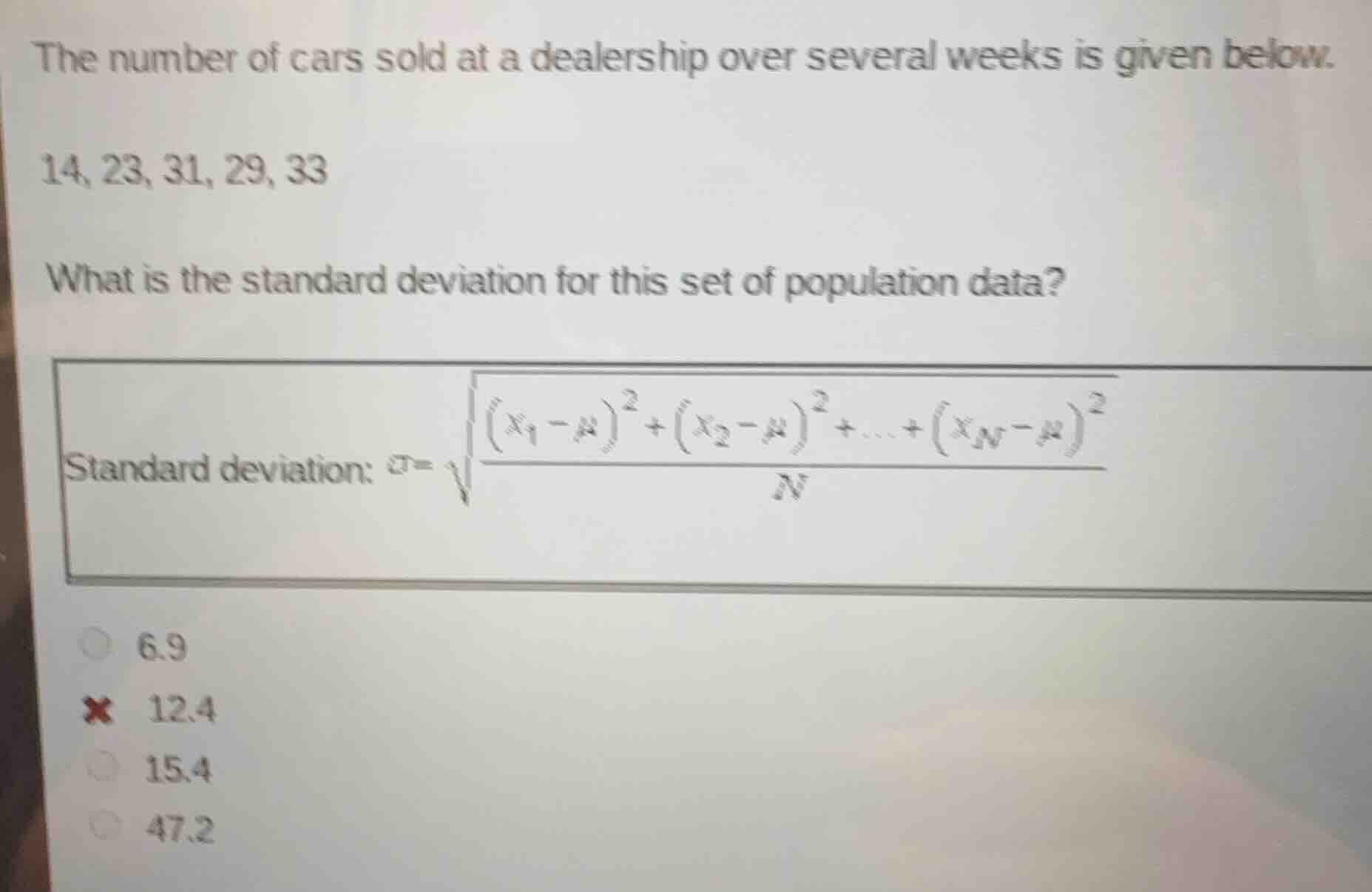 the number of cars sold at a dealership over several weeks is given bel…