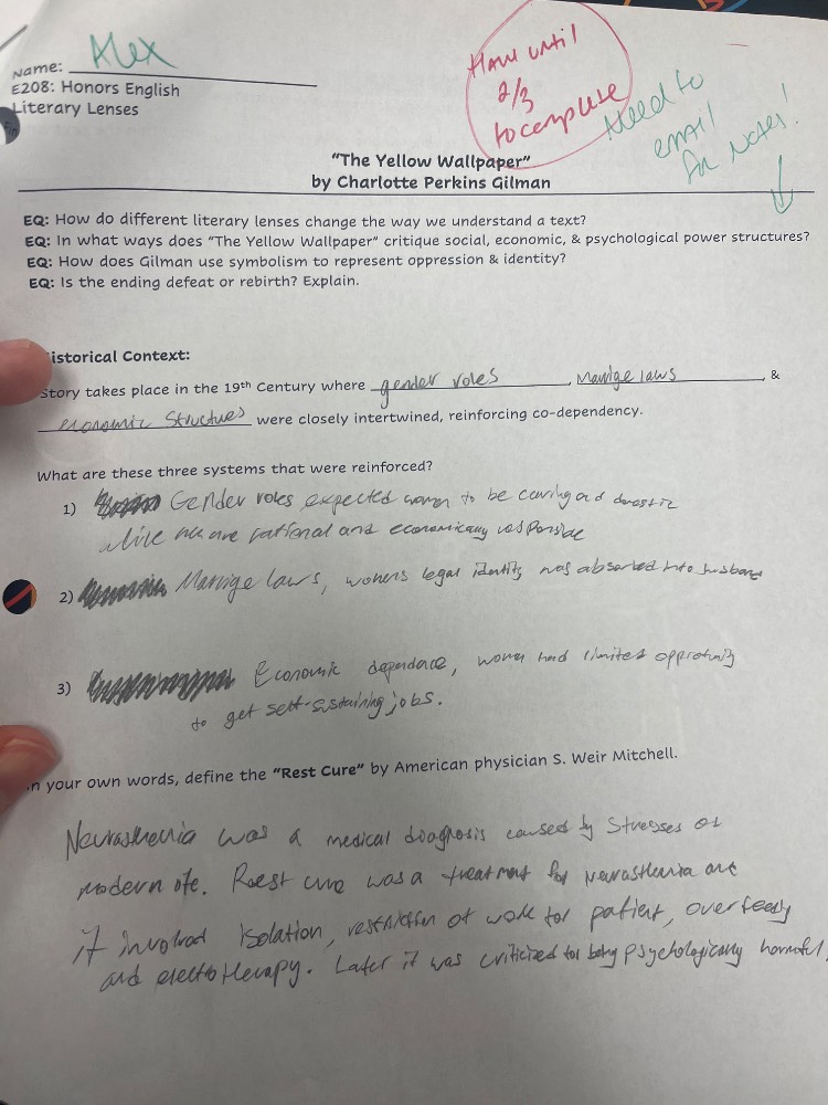 name: alex e208: honors english literary lenses \the yellow wallpaper\ …