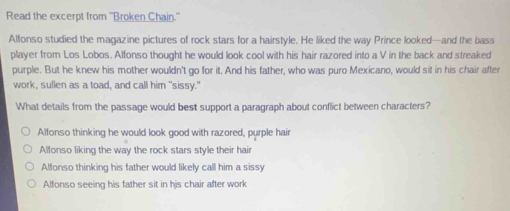 read the excerpt from \broken chain.\ alfonso studied the magazine pict…