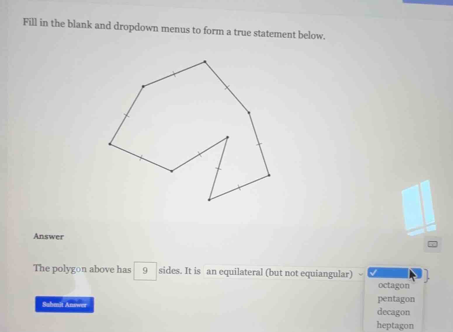 fill in the blank and dropdown menus to form a true statement below. an…