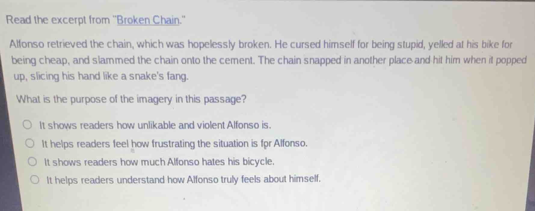 read the excerpt from \broken chain.\ alfonso retrieved the chain, whic…