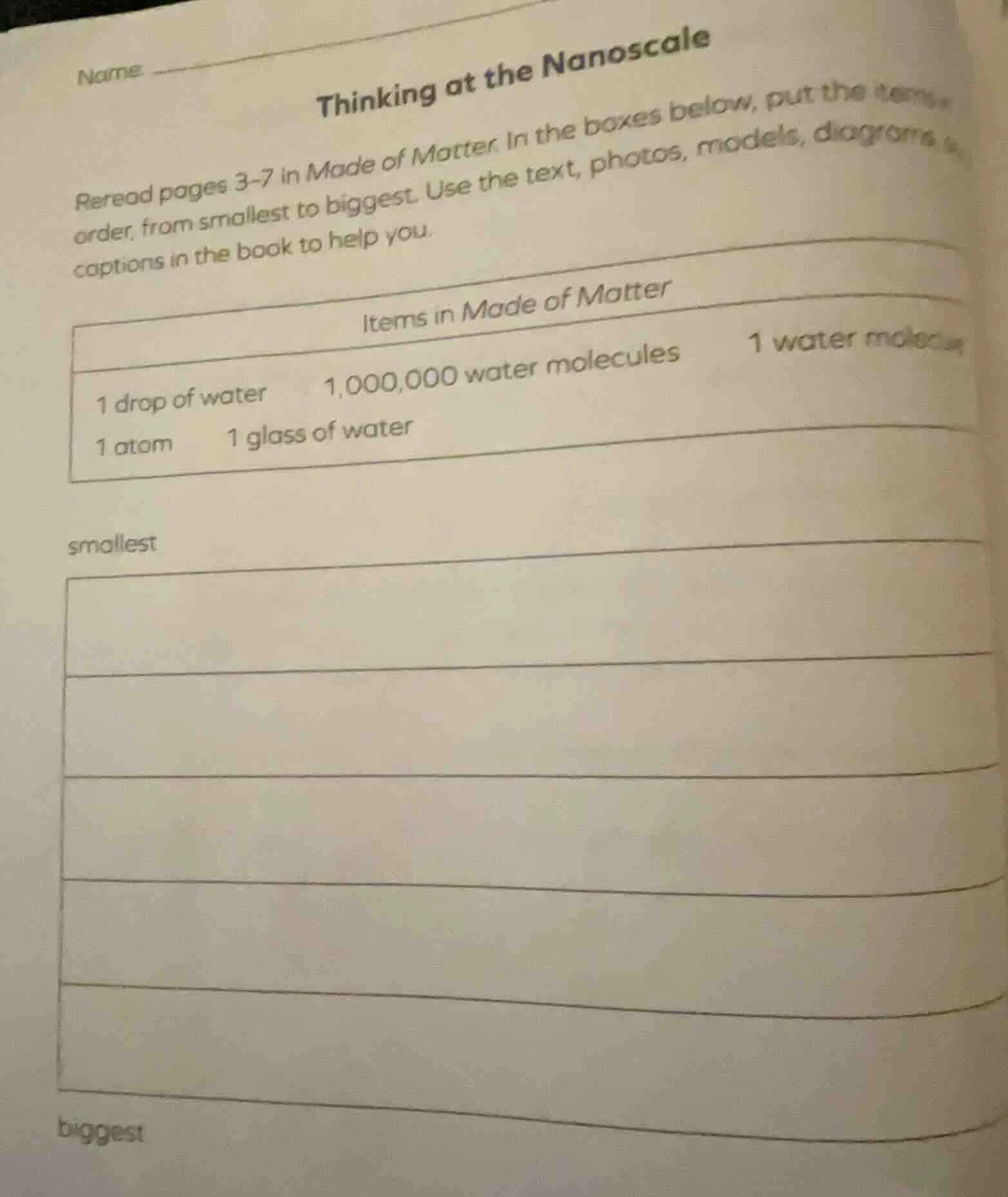 name thinking at the nanoscale reread pages 3 - 7 in made of matter. in…