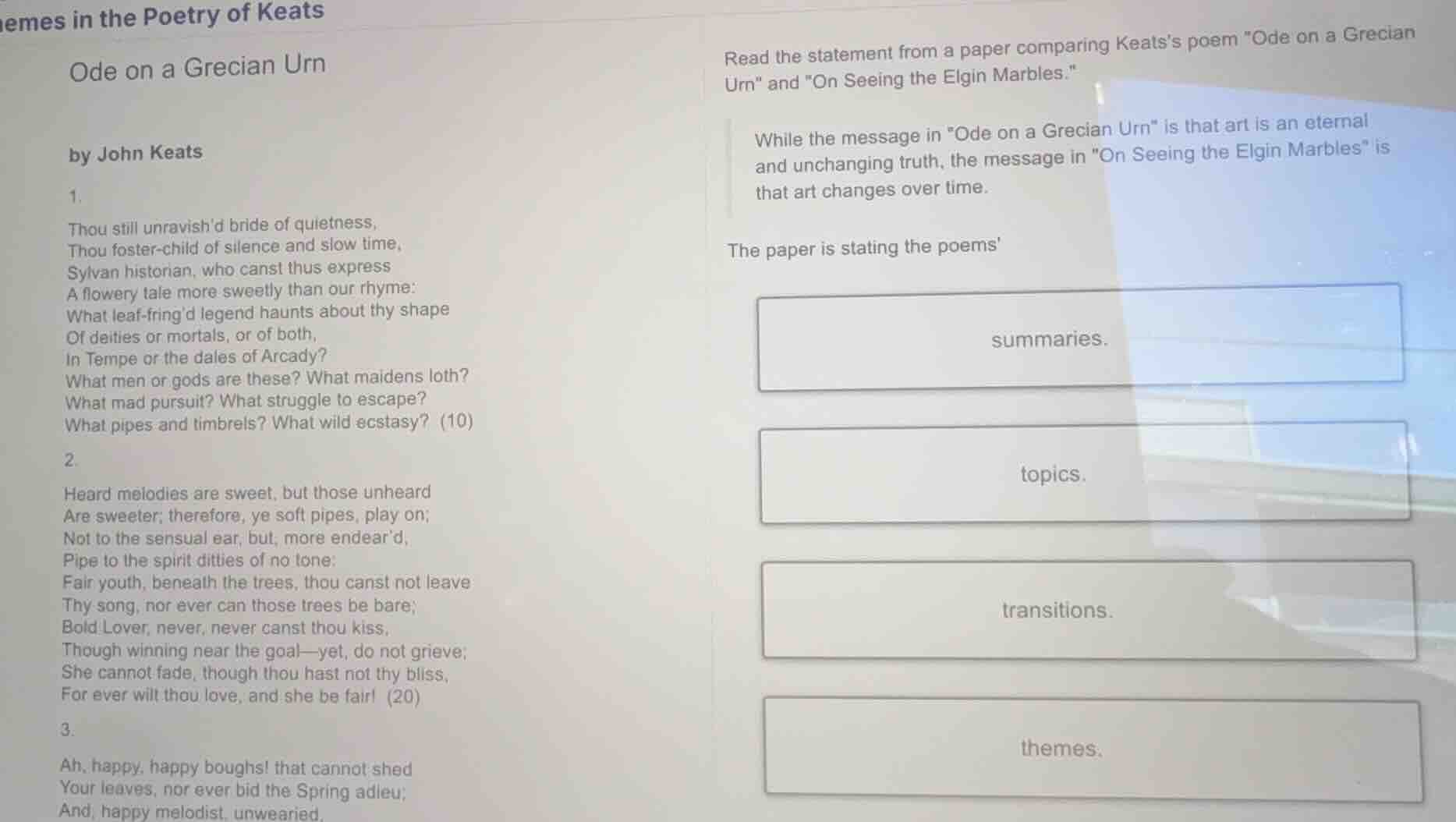 themes in the poetry of keats ode on a grecian urn by john keats 1. tho…