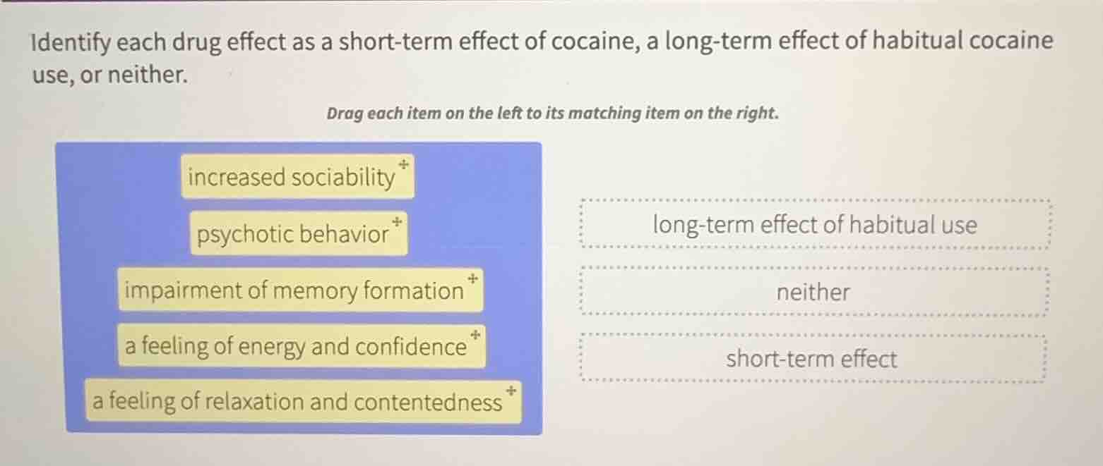 identify each drug effect as a short - term effect of cocaine, a long -…